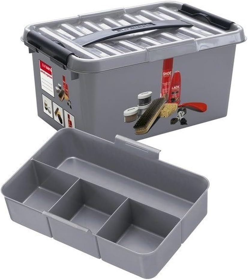 Detalle de Sunware Q-line Scatola Lucidascarpe 6L – Box per Cura delle Scarpe con Inserto, Nero Metallizzato 30x20x14,5 cm