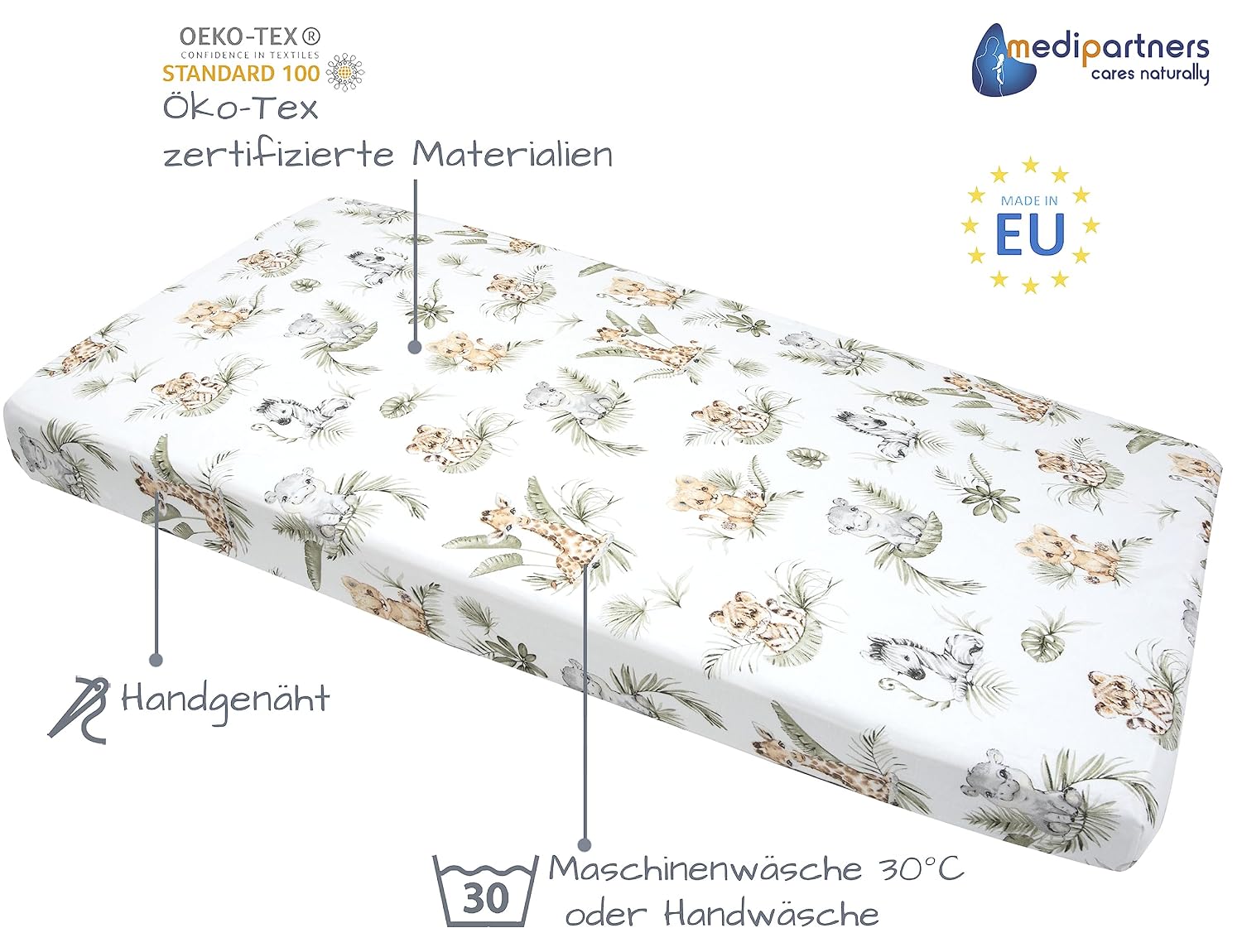 Thumbnail 1 de Medi Partners Spannbettlaken 60x120 cm 100% Baumwolle Babybett