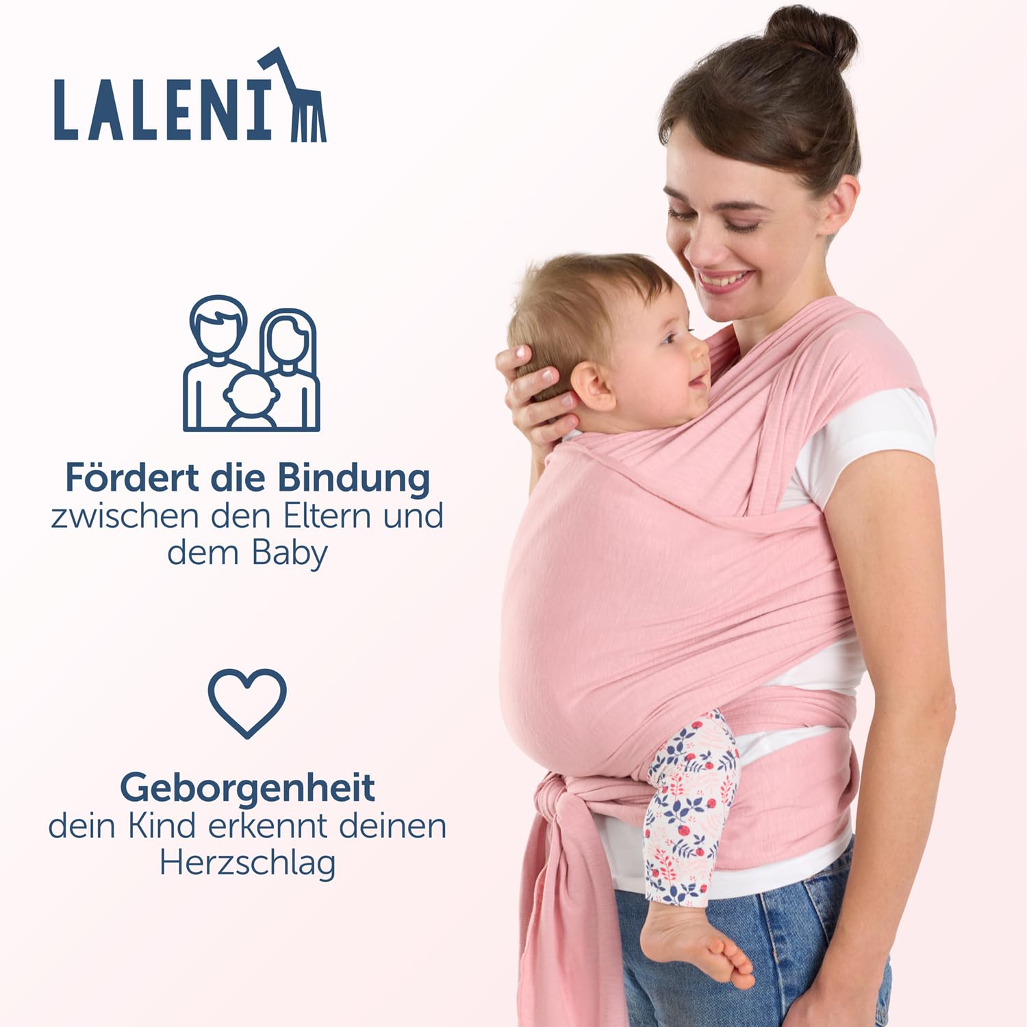 Detalle de Laleni Tragetuch Baby neugeboren bis 15 kg (5,10 m) in Rose – weiche Baumwolle, OEKO‑TEX zertifiziert