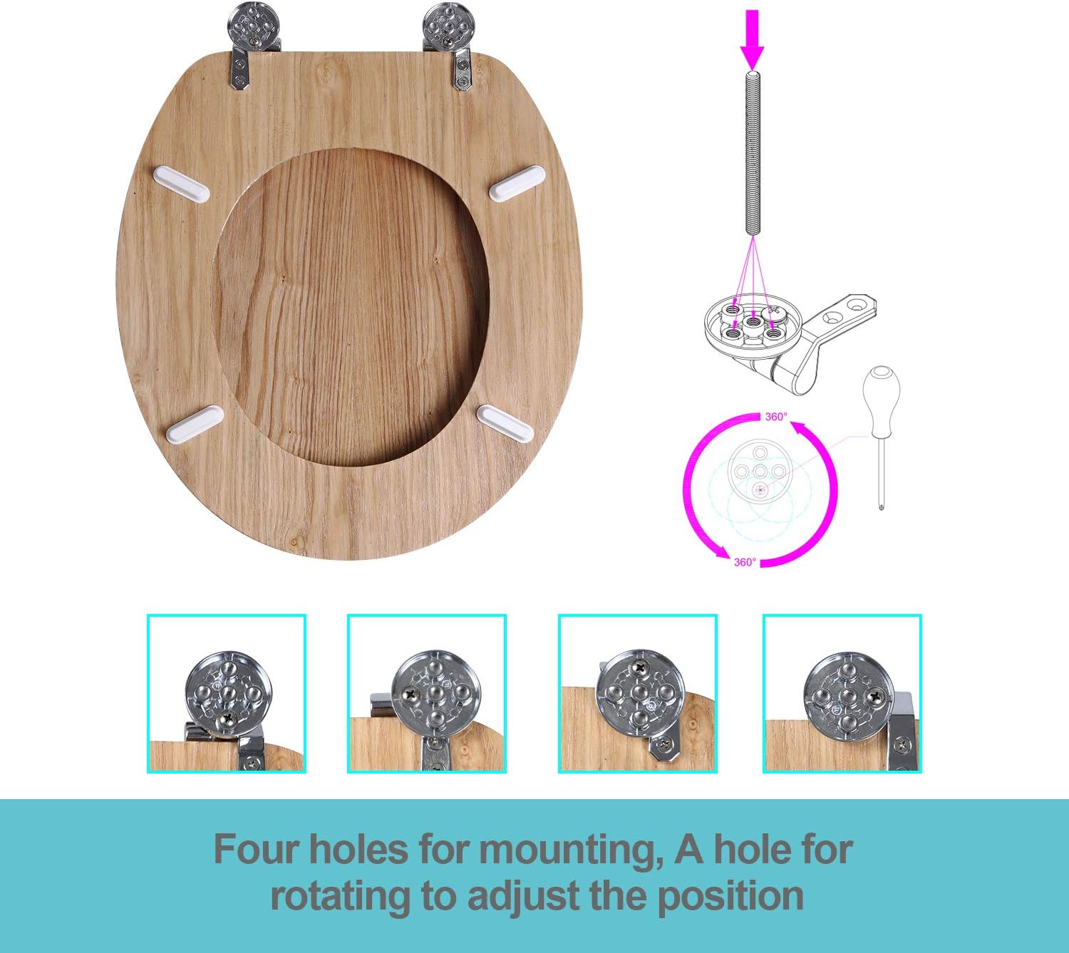 Thumbnail 2 de Angel Shield Antibacterial Wooden Toilet Seat 45x37cm
