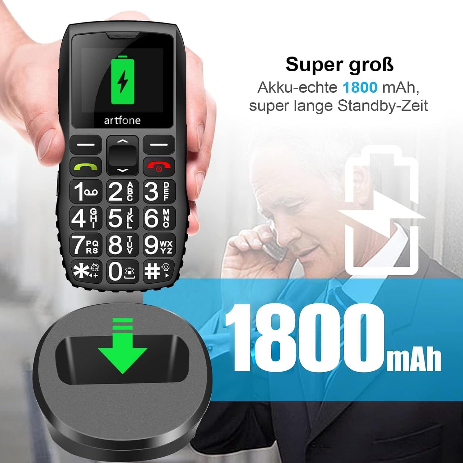 Detalle de Artfone 4G Seniorenhandy ohne Vertrag – Großtasten, Notruftaste und Taschenlampe