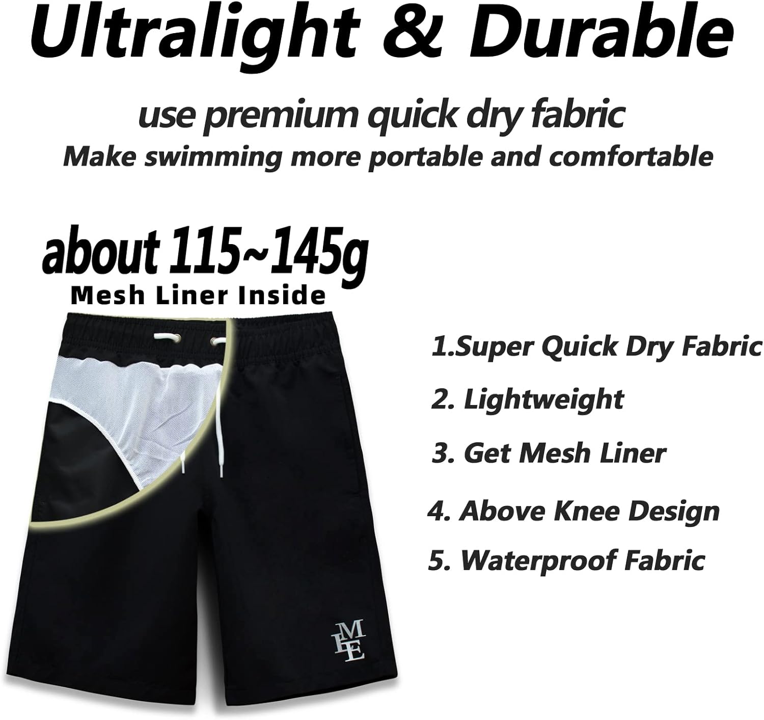 Detalle de MEILONGER Boys Quick-Dry Beach Board Shorts 6-16 — Durable, Practical Swimwear for Active Kids