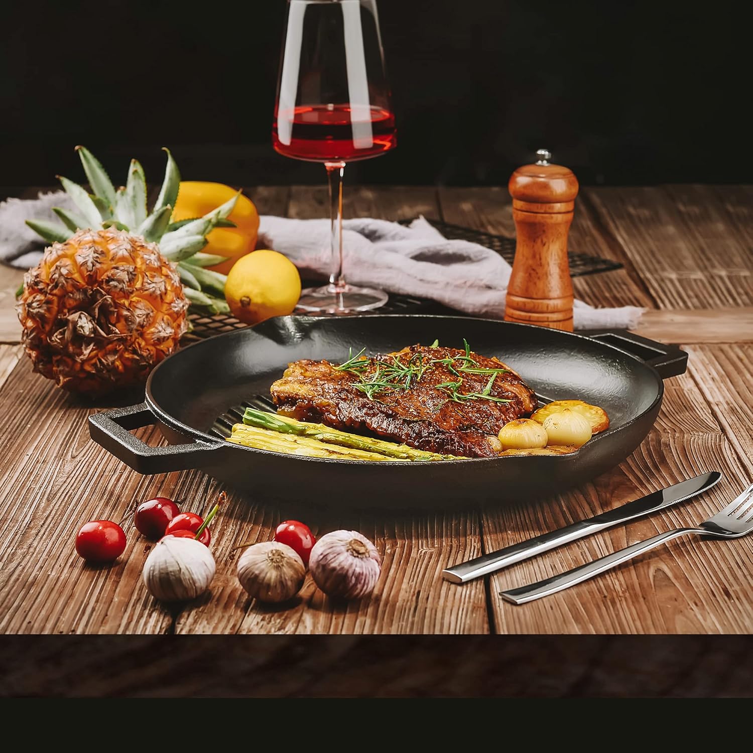 Thumbnail 6 de Velaze Square Cast Iron Griddle Pan (Pre-Seasoned) for Meat, Fish and Vegetables