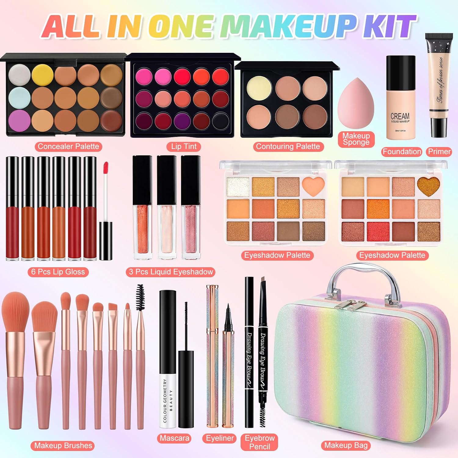 Detalle 2 de Muiefe Set Trucchi con Trousse Trucchi: kit completo con palette, occhi, labbra e accessori