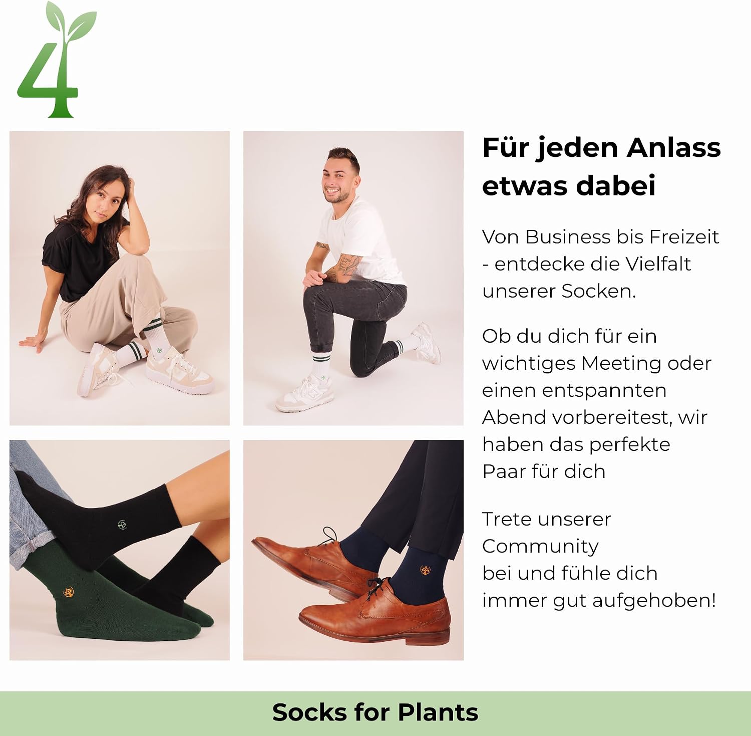 Detalle de Socks For Plants Bambussocken (4er-Pack) – Anti-Schweiß Sportsocken für Damen & Herren, Größe 35–46