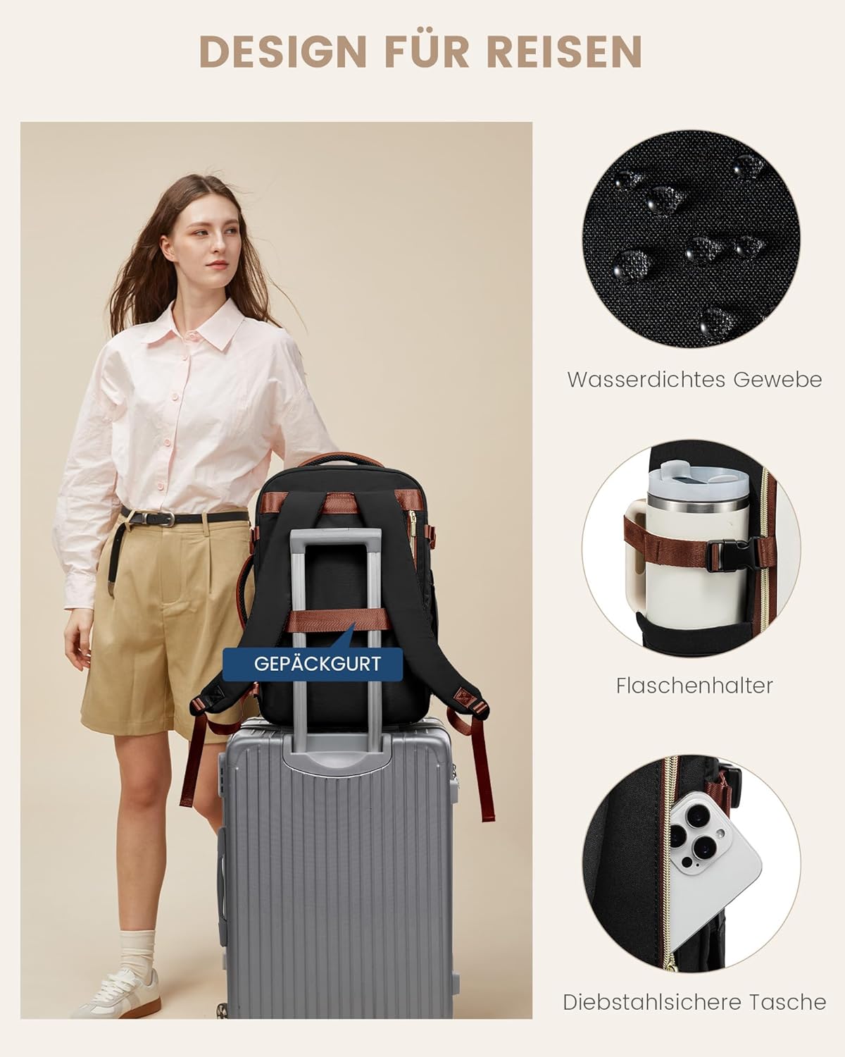 Thumbnail 6 de LOVEVOOK Ryanair Handgepäck 40x30x20 cm – 24 L Reiserucksack für Damen, Cabin Bag passend zu Ryanair, Wizz Air & Eurowings