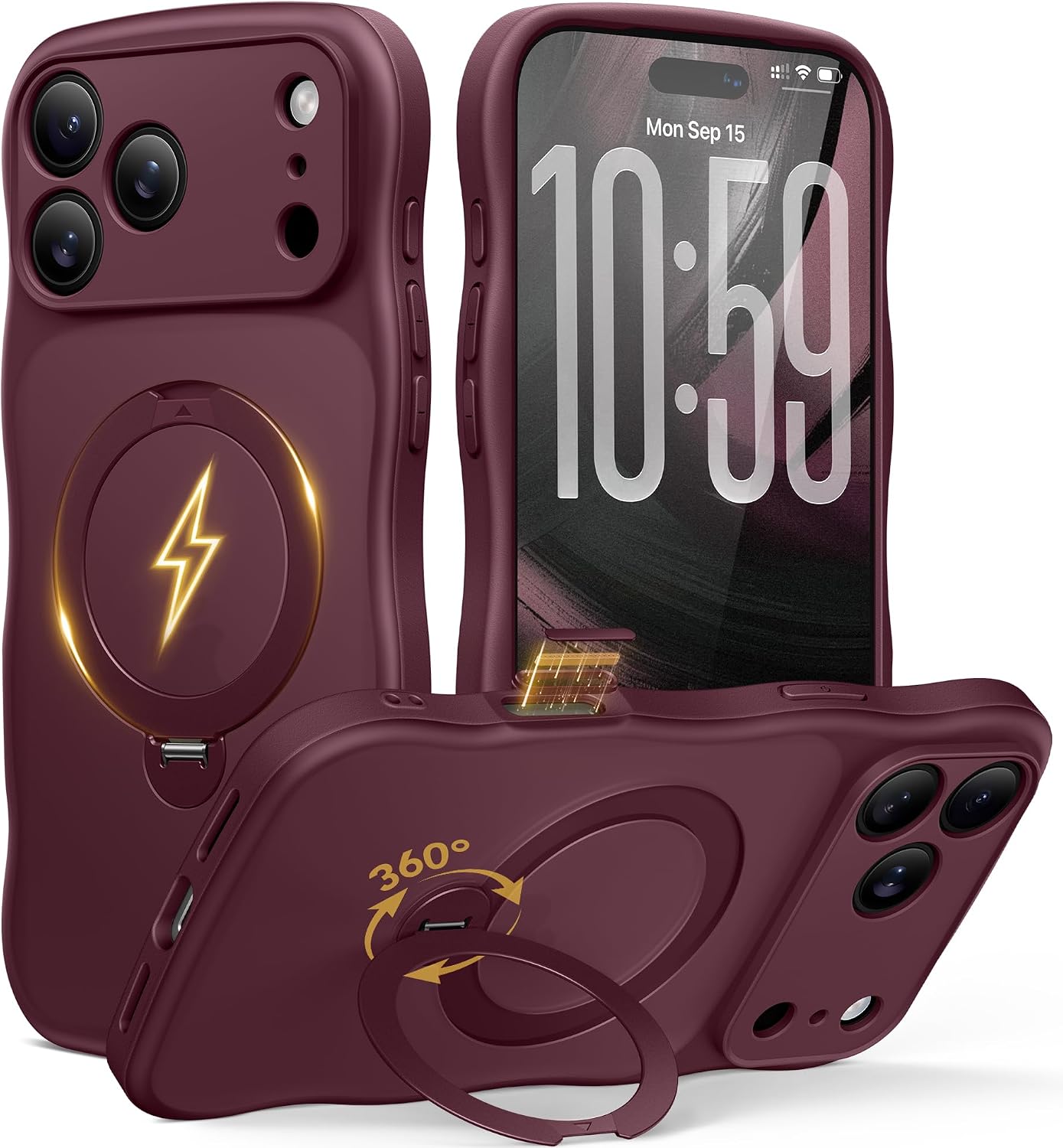 Detalle de GolbinBox Burgundy Magnetic Case for iPhone 17 Pro Max & 18 Pro Max with Stand