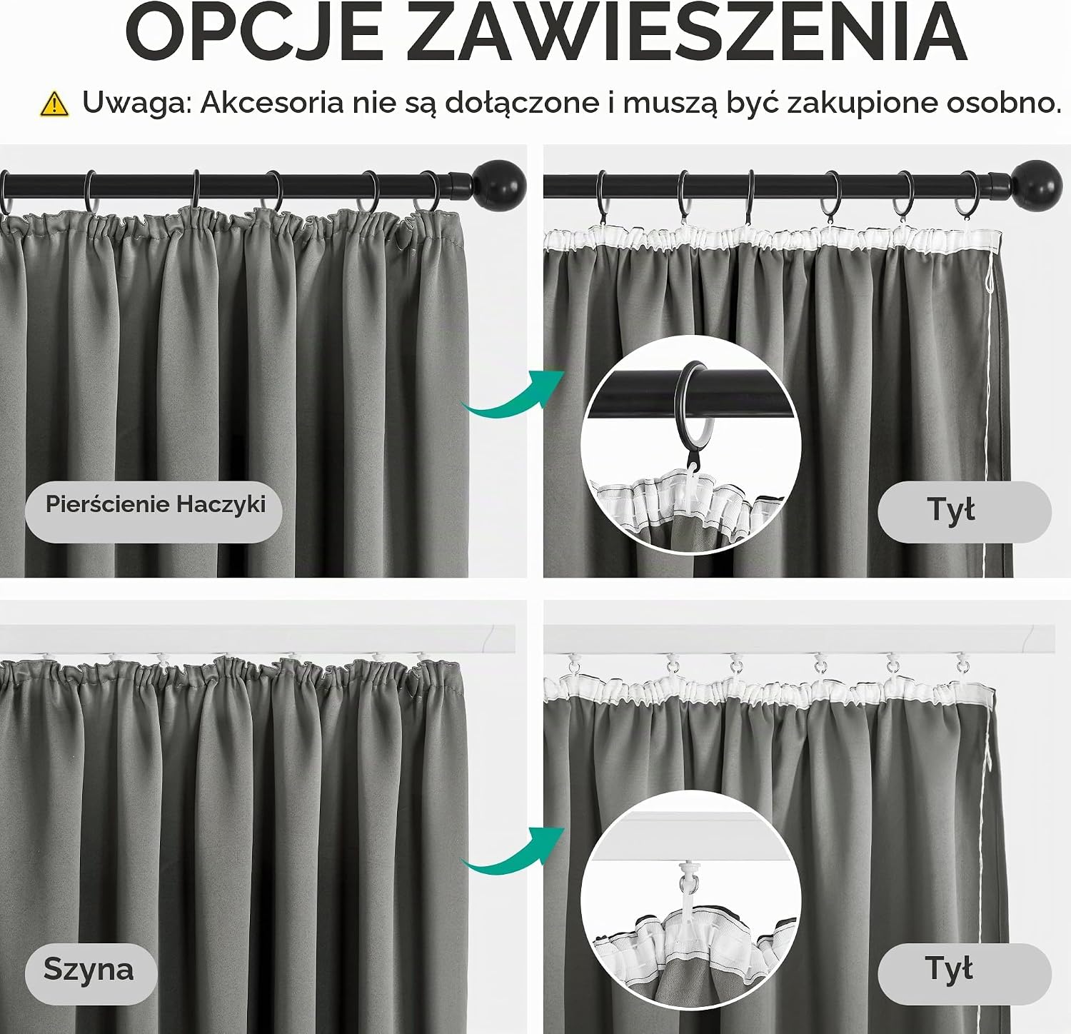 Detalle 2 de Deconovo zasłona termiczna 245 × 200 cm, jasnoszara, zaciemniająca