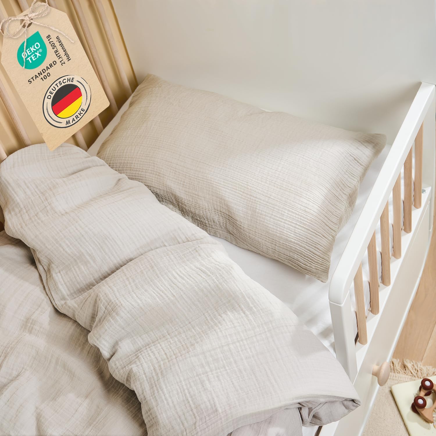 Detalle de Laleni Children's Muslin Cotton Bedding Set, 100x135 cm, OEKO-TEX Certified