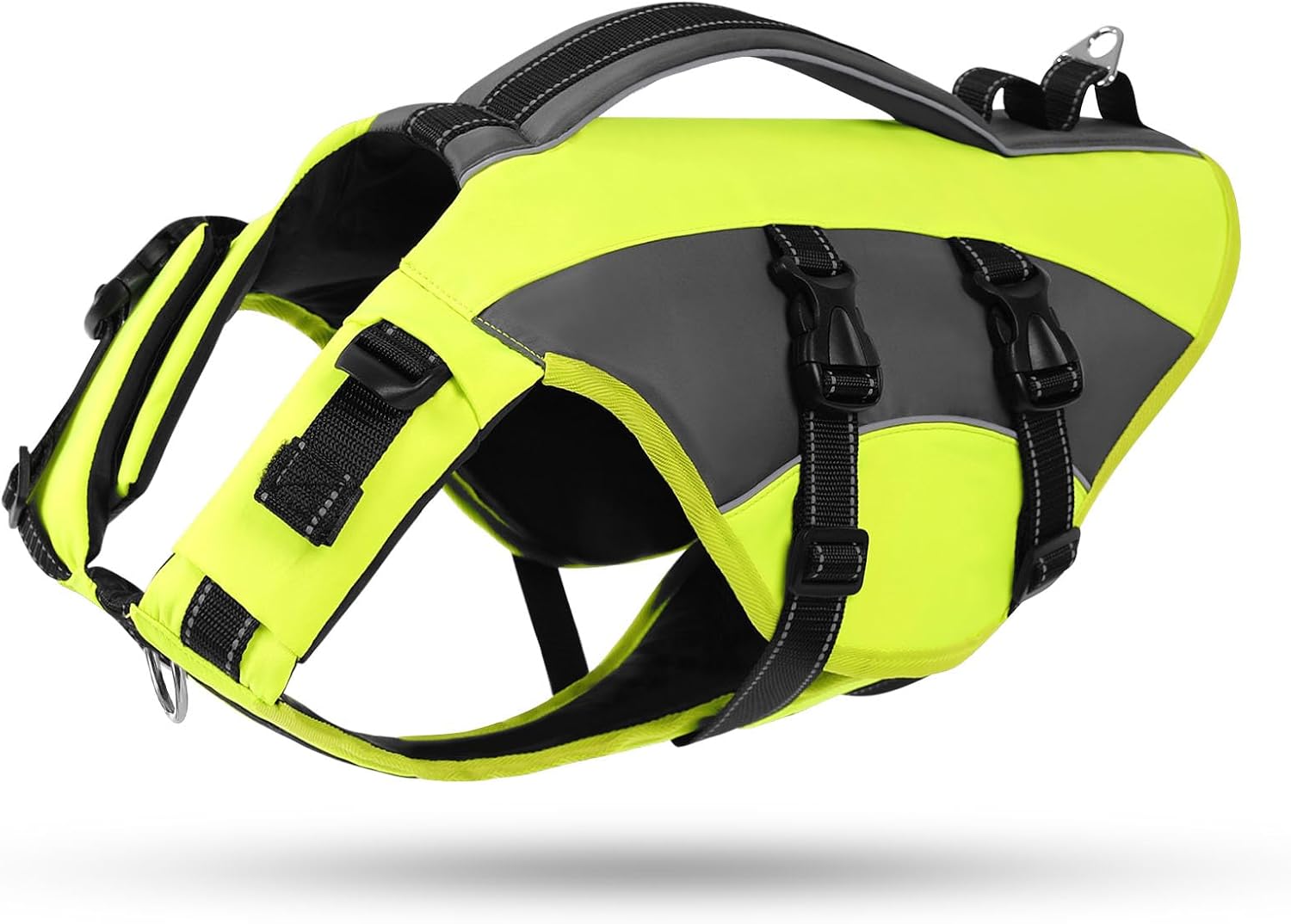 Detalle de CITÉTOILE Dog Life Jacket with Handle & Reflective Strips (Green, Size L) – Buoyancy Aid Vest for Water Activities