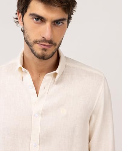 Detalle de El Ganso Camisa Lino Garment Dyed Button Down Beige
