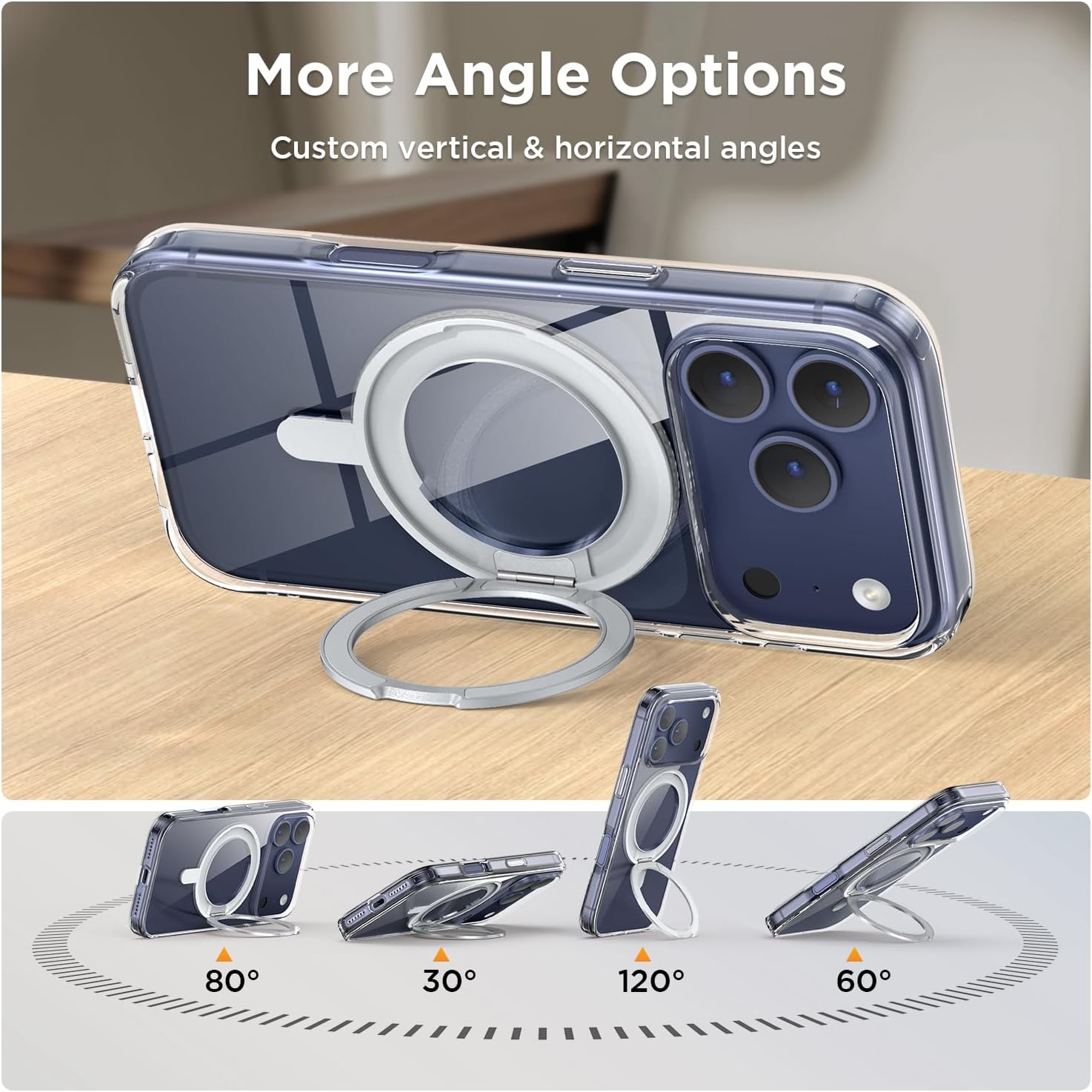 Detalle 2 de SURPHY Magnetic Case for iPhone 17 Pro Max with 360° Rotatable Stand & Ring – Clear Matte, Shockproof