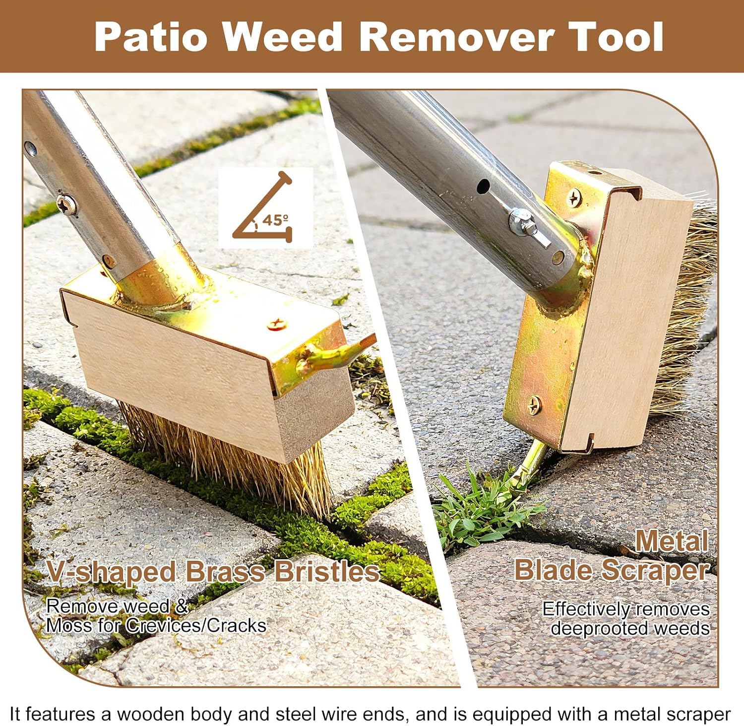 Detalle de Patio Weed Remover Tool: 160 cm Long-Handled 3-in-1 Weeder Set