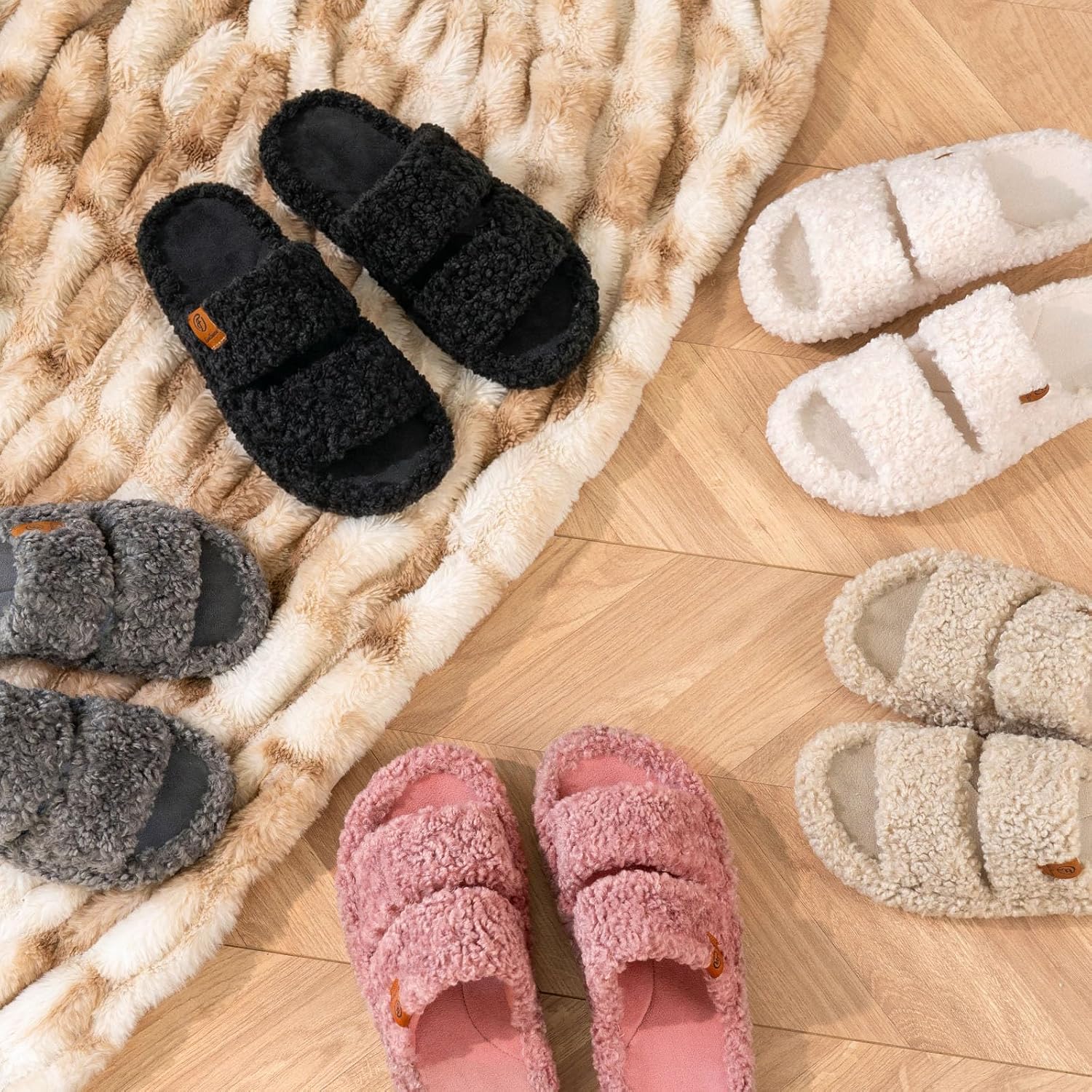 Thumbnail 5 de EverFoams Womens Fuzzy Open-toe Memory Foam Slippers