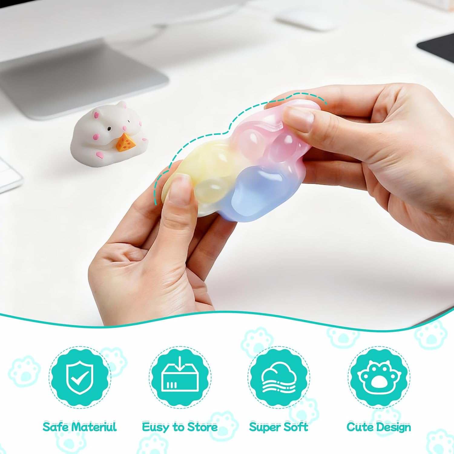 Detalle de Taba Squishy 4-Piece Kit: Cat, Cat Paw, Penguin & Hamster – Stress Relief Fidget Toys