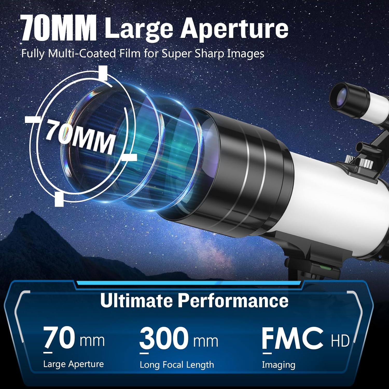 Detalle de Astronomisches Teleskop Refraktor 70/300 mm von Xyvolve – ideal für Anfänger