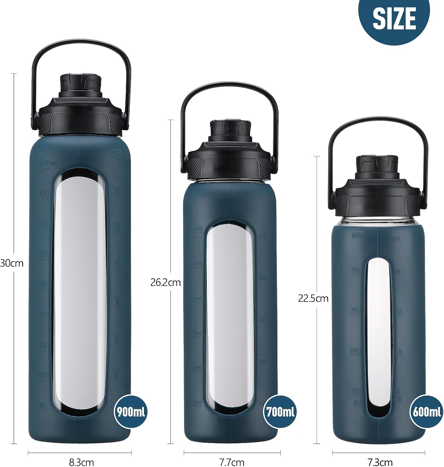 Detalle 2 de BLUEGO 600ml Glass Water Bottle with Straw and Double Lids – BPA Free