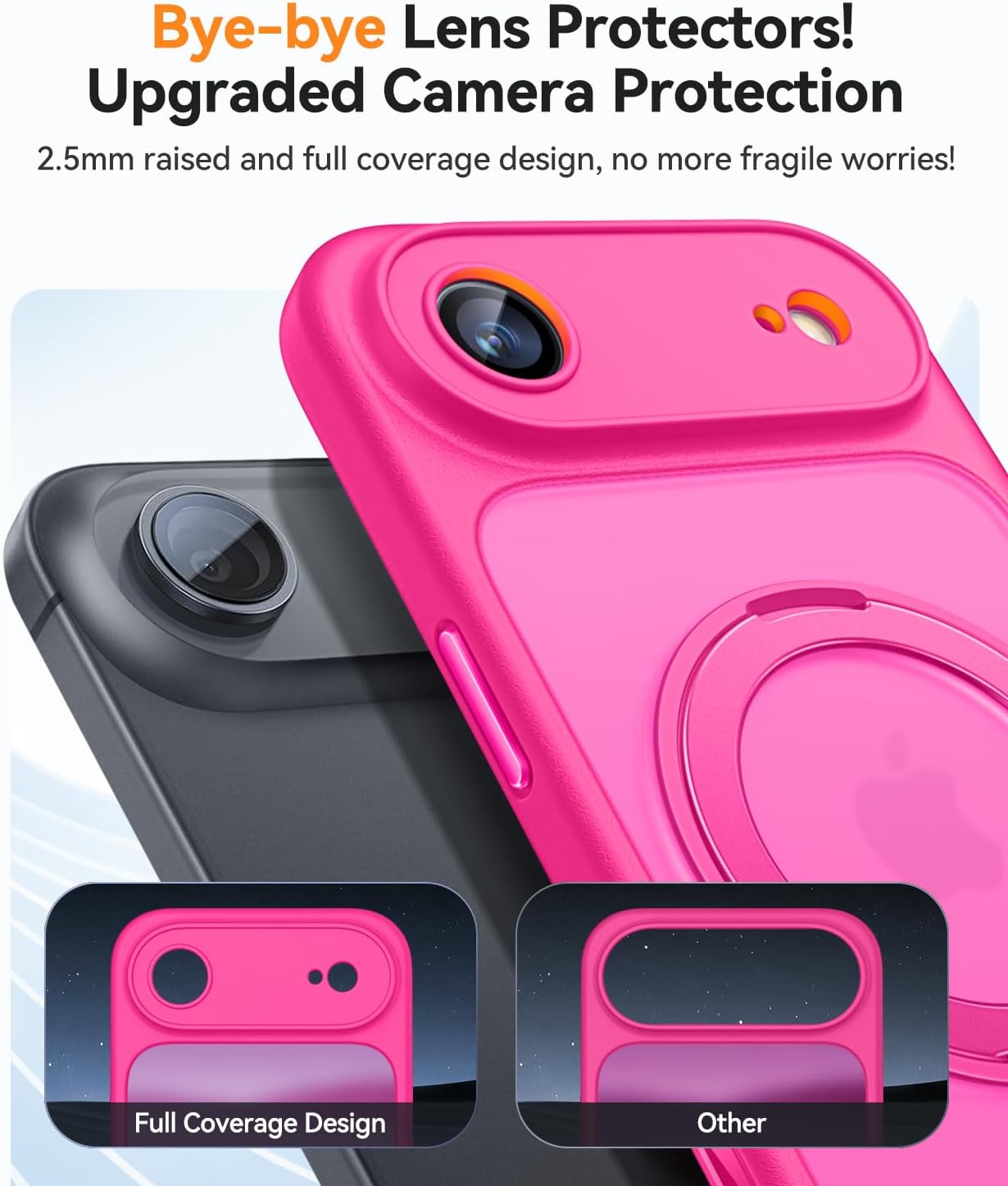 Detalle de CANSHN 360° Ständer-Hülle für iPhone Air mit Kamera-Schutznrahmen & Kamerasteuerknopf für MagSafe, leuchtend Matt Rosa