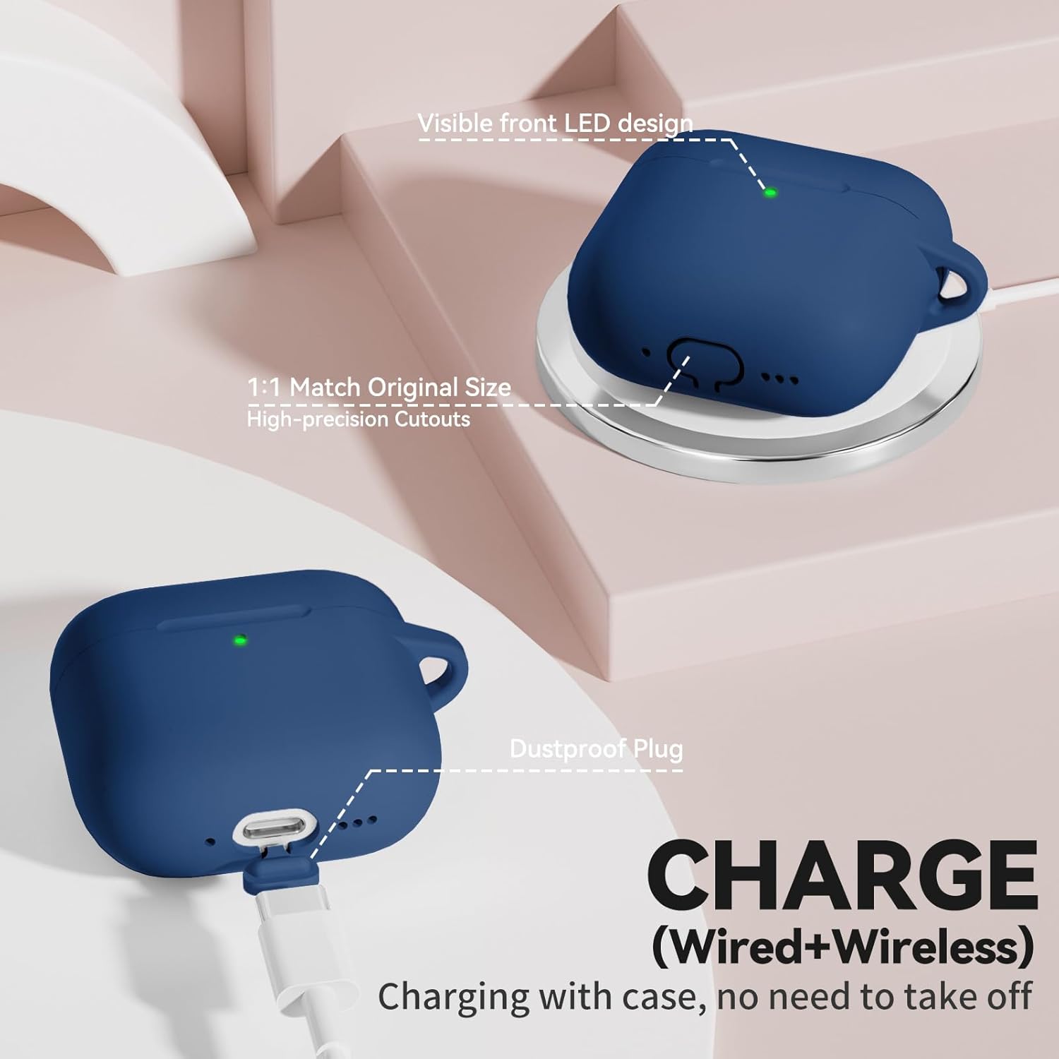 Thumbnail 6 de TNSNK Coque en silicone pour AirPods 4 (2024) avec fermeture magnétique, kit de nettoyage et porte-clés – M-Blue
