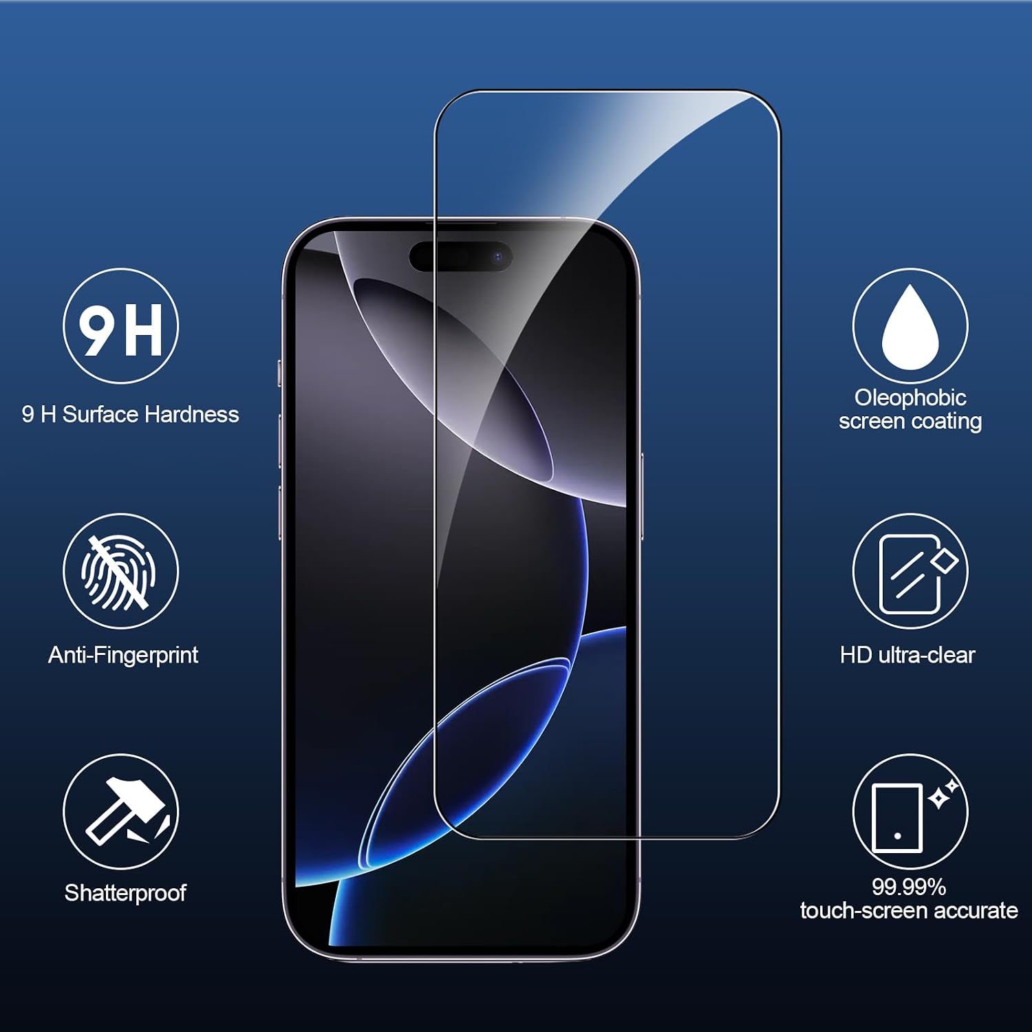Detalle de SIBEITU iPhone 16 Pro 3+3 Pack Tempered Glass Screen and Camera Protectors