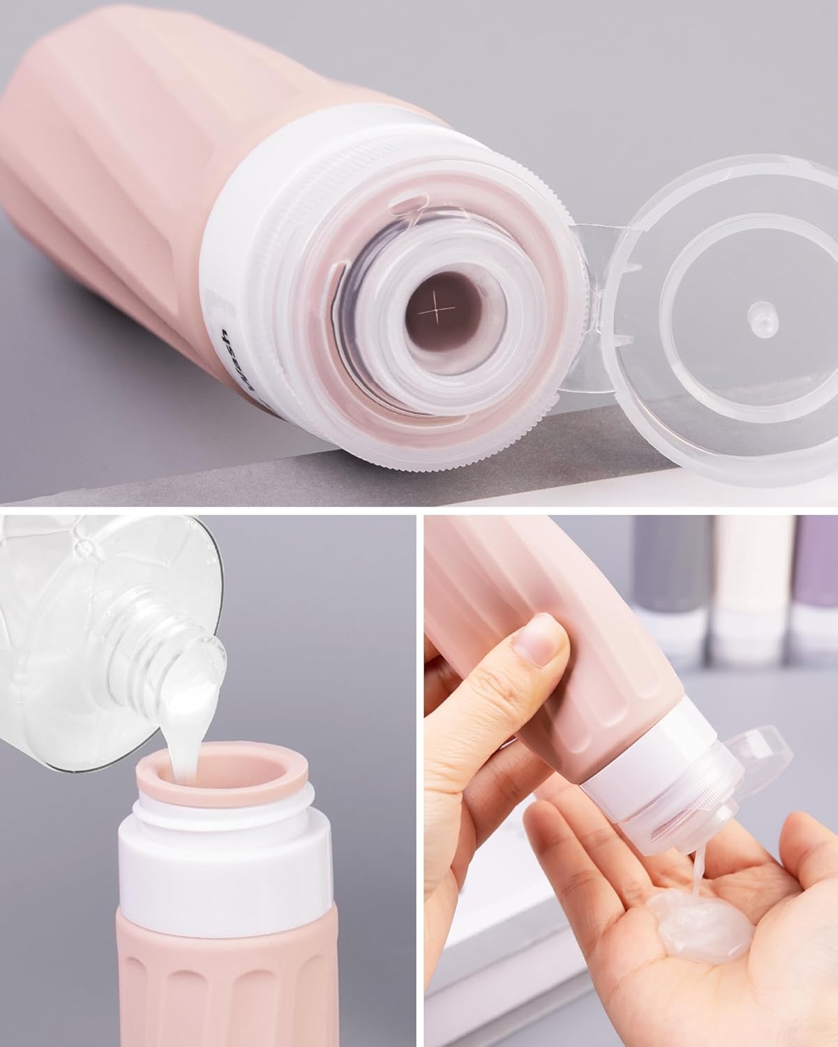 Detalle de Gemice Travel Bottles for Toiletries – 8 Pack, 90ml & 30ml Silicone Refillable Containers