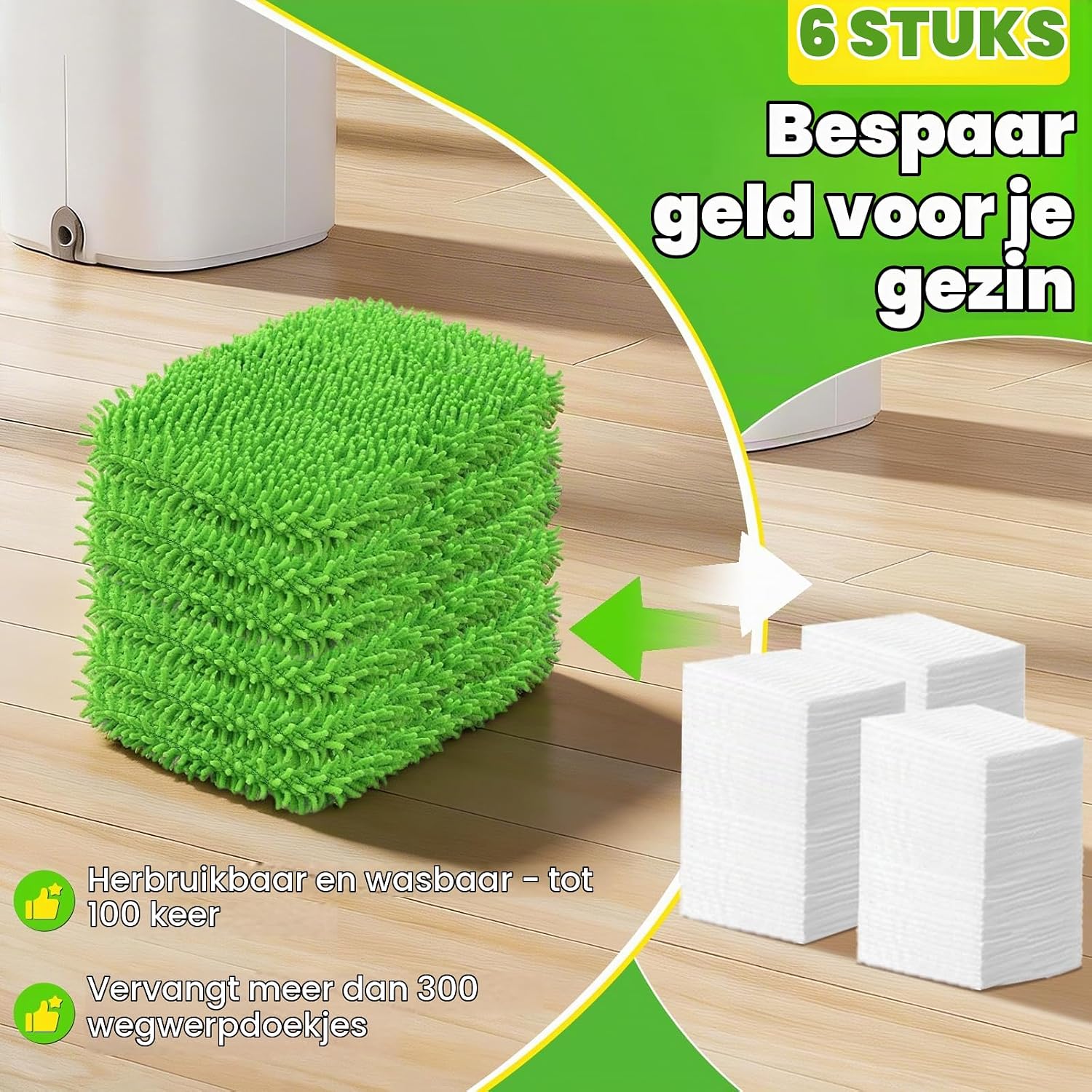 Thumbnail 3 de ZWQO herbruikbare microvezel dweilpads voor Swiffer, 6 stuks, groen