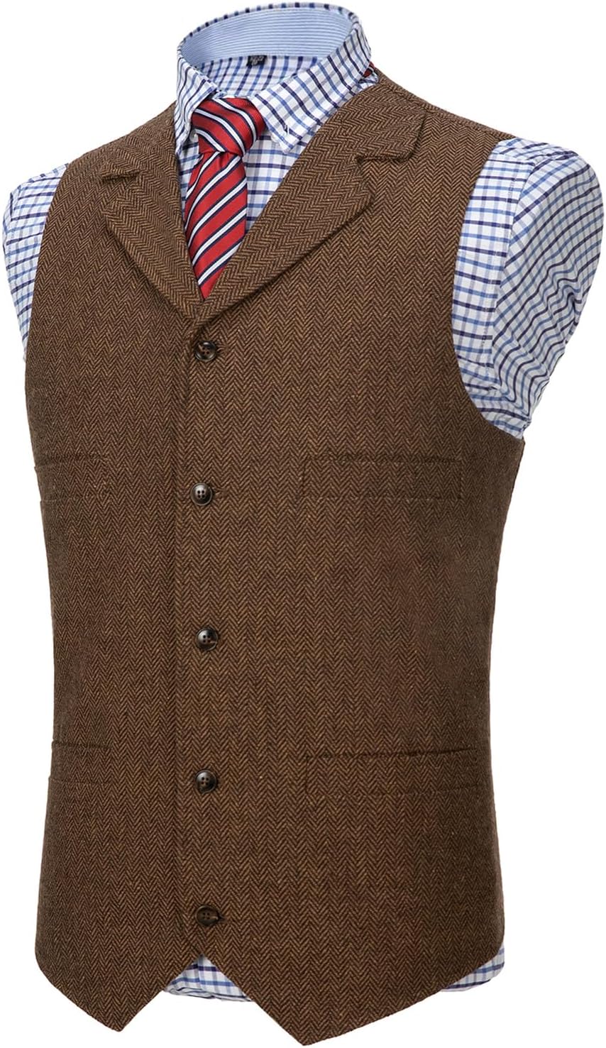 Detalle 2 de AeoTeokey Classic Wool Tweed Waistcoat – Herringbone Vest for Formal Wear