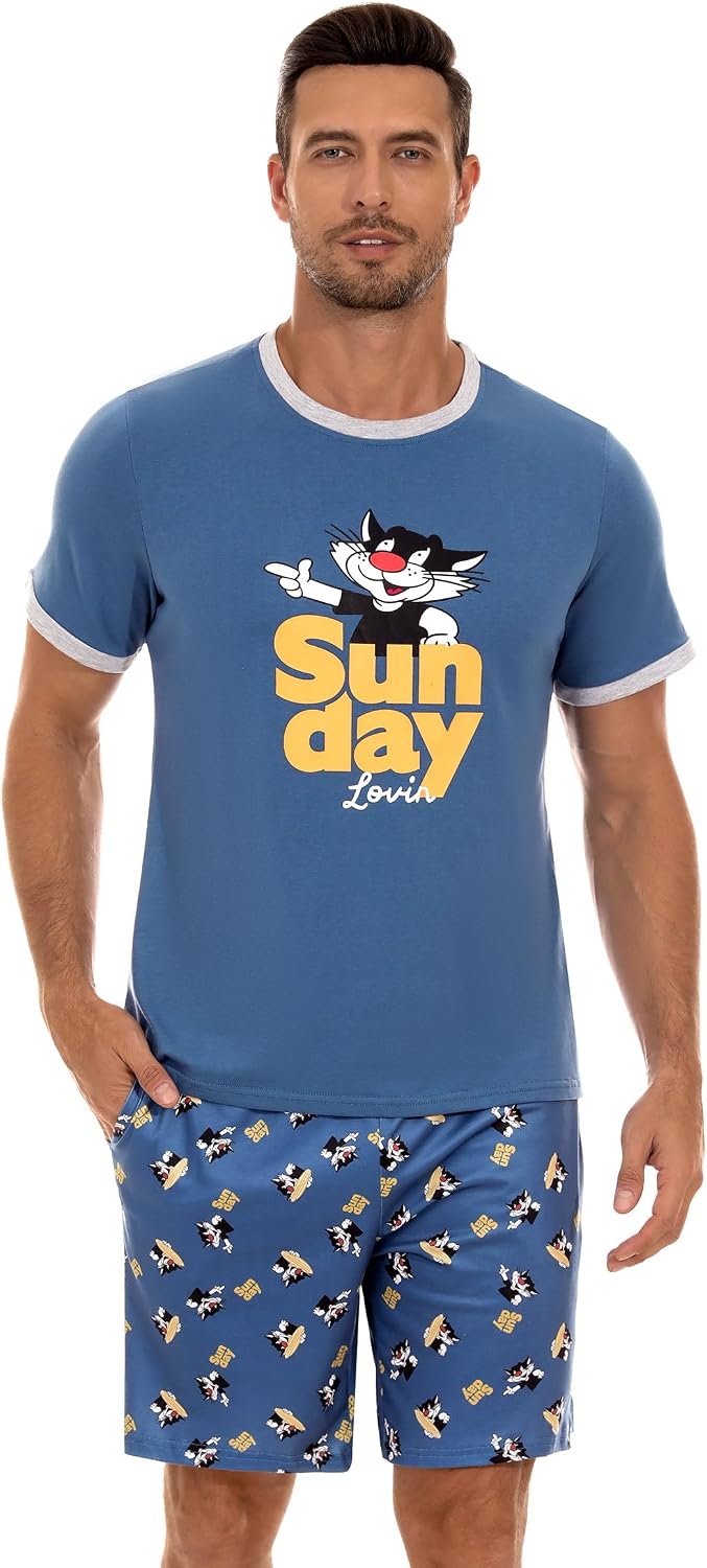 Detalle 2 de Demegimi Mens Short Pyjama Set – Summer Nightwear in Soft Graphic Print