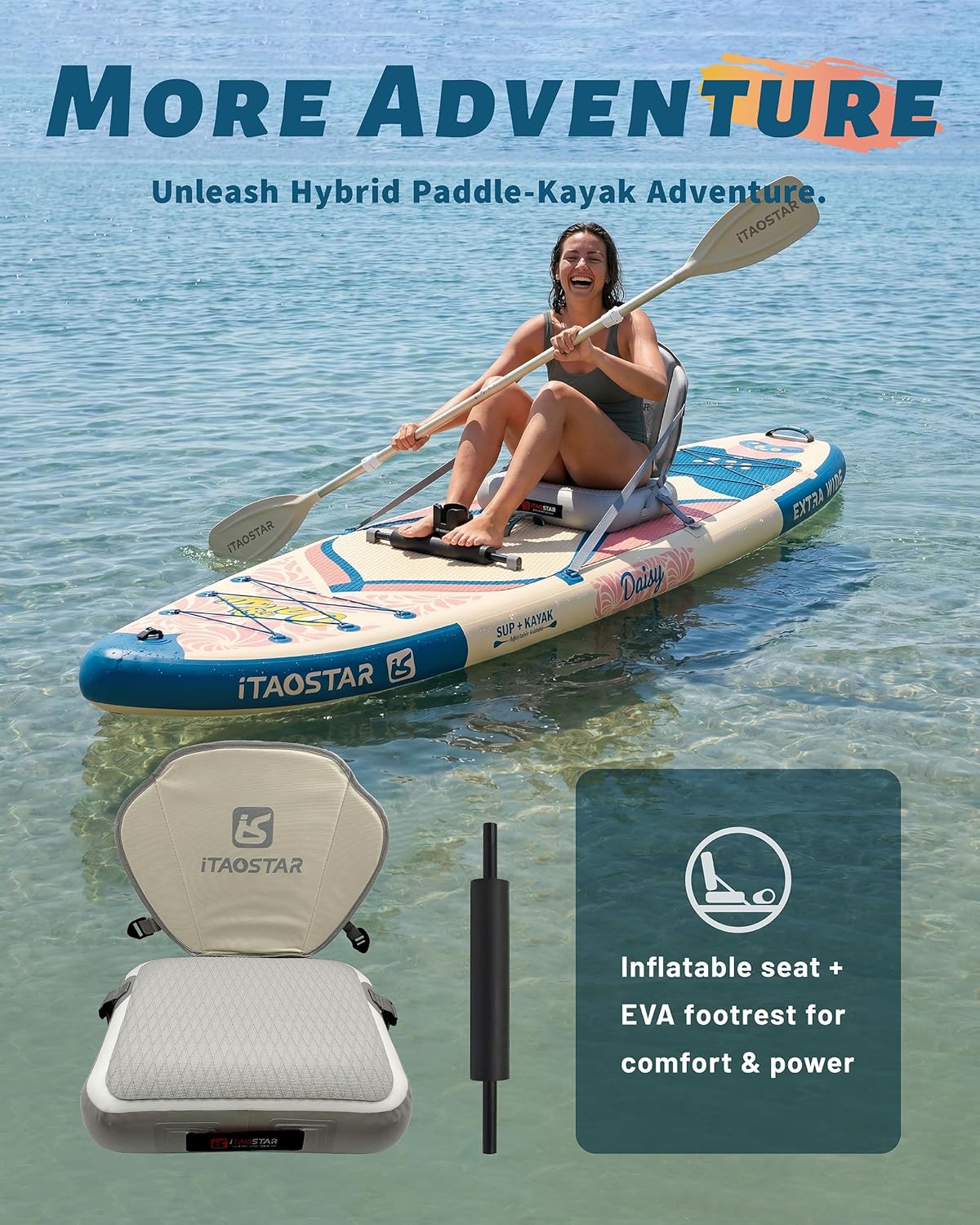 Detalle de iTAOSTAR Daisy 11'6” Extra Wide Paddle Board with Seat: All-in-One SUP for Family Fun and Stability