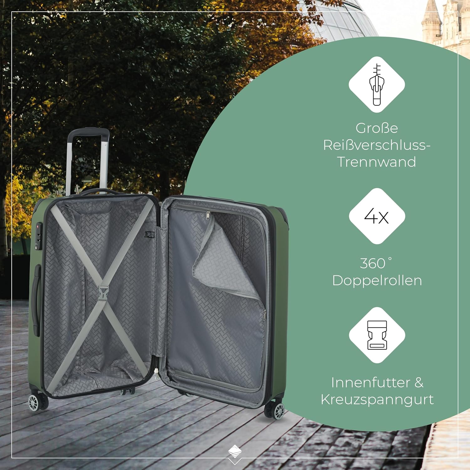 Detalle de Travelite Hartschalenkoffer „Hartschalenkoffer mittelgroß“ mit Dehnfalte, 4 Rollen und TSA-Schloss (68 cm, 78–86 Liter)