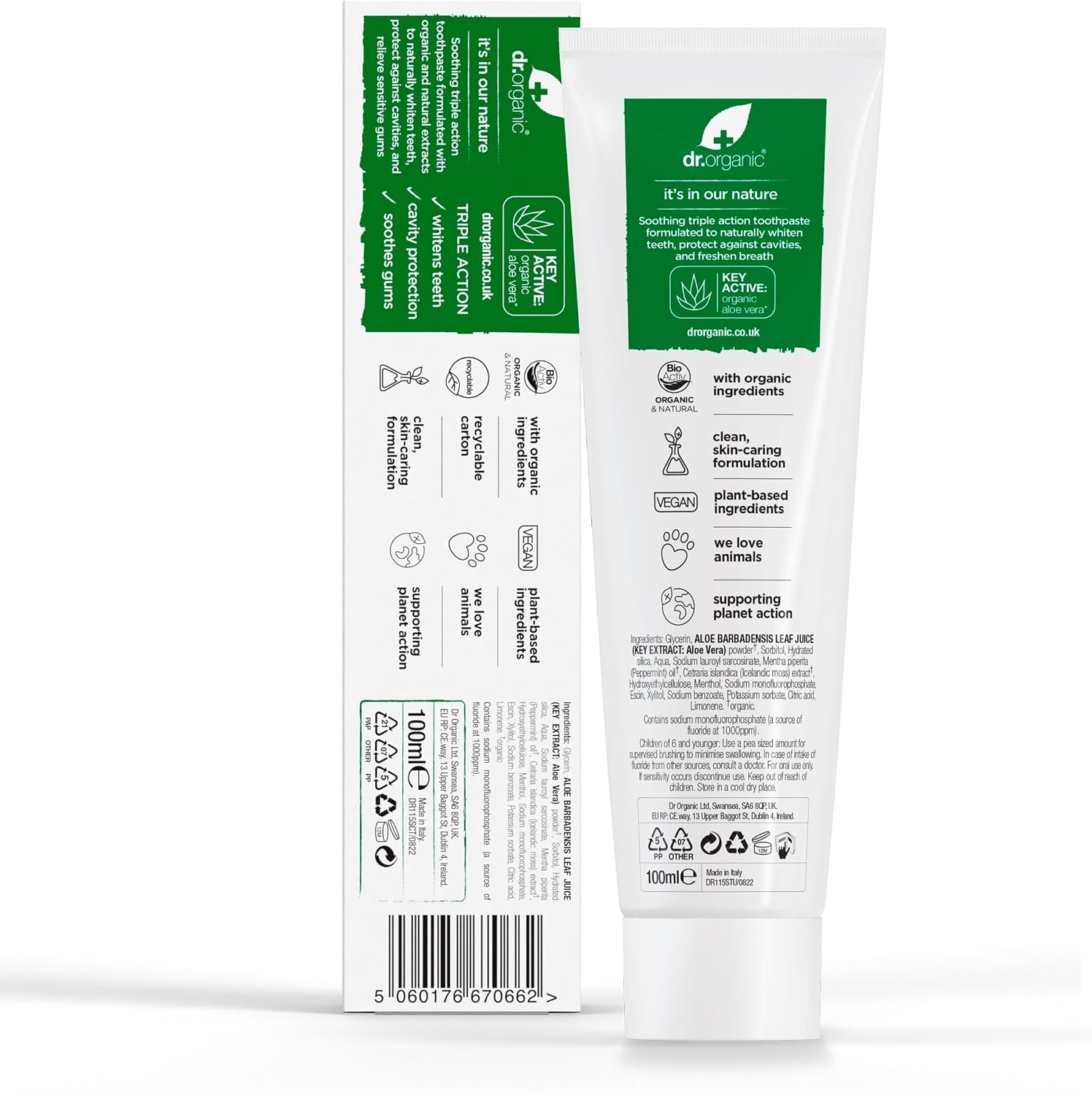 Detalle de DR. ORGANIC Aloë Vera-tandpasta met munt, fluoride en biologische ingrediënten, 100 ml