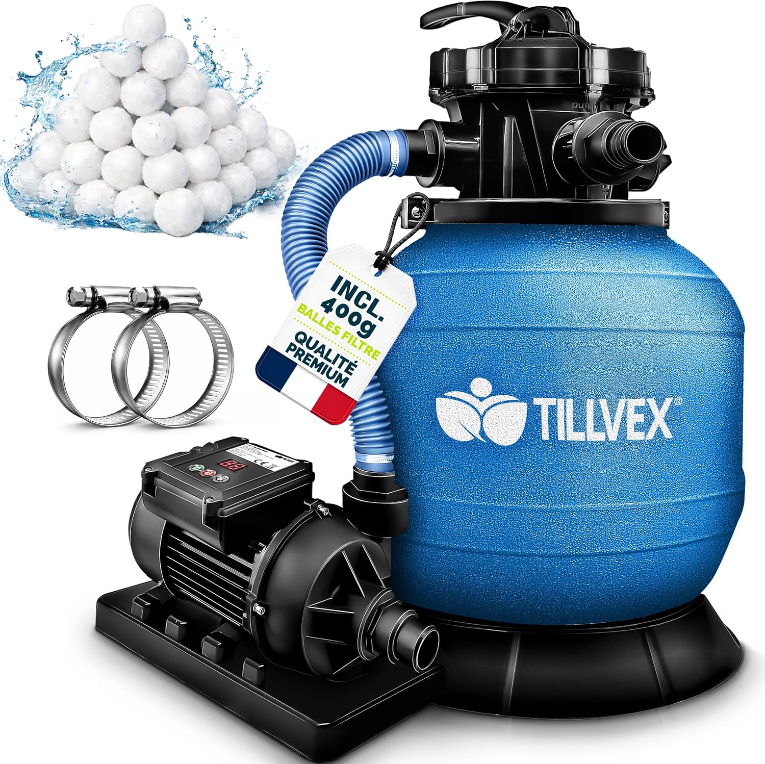 Thumbnail 6 de Système de filtre à sable tillvex® 7.900 L/h avec vanne 7 voies et indicateur de pression (adaptateur 2en1 Ø32-38 mm)
