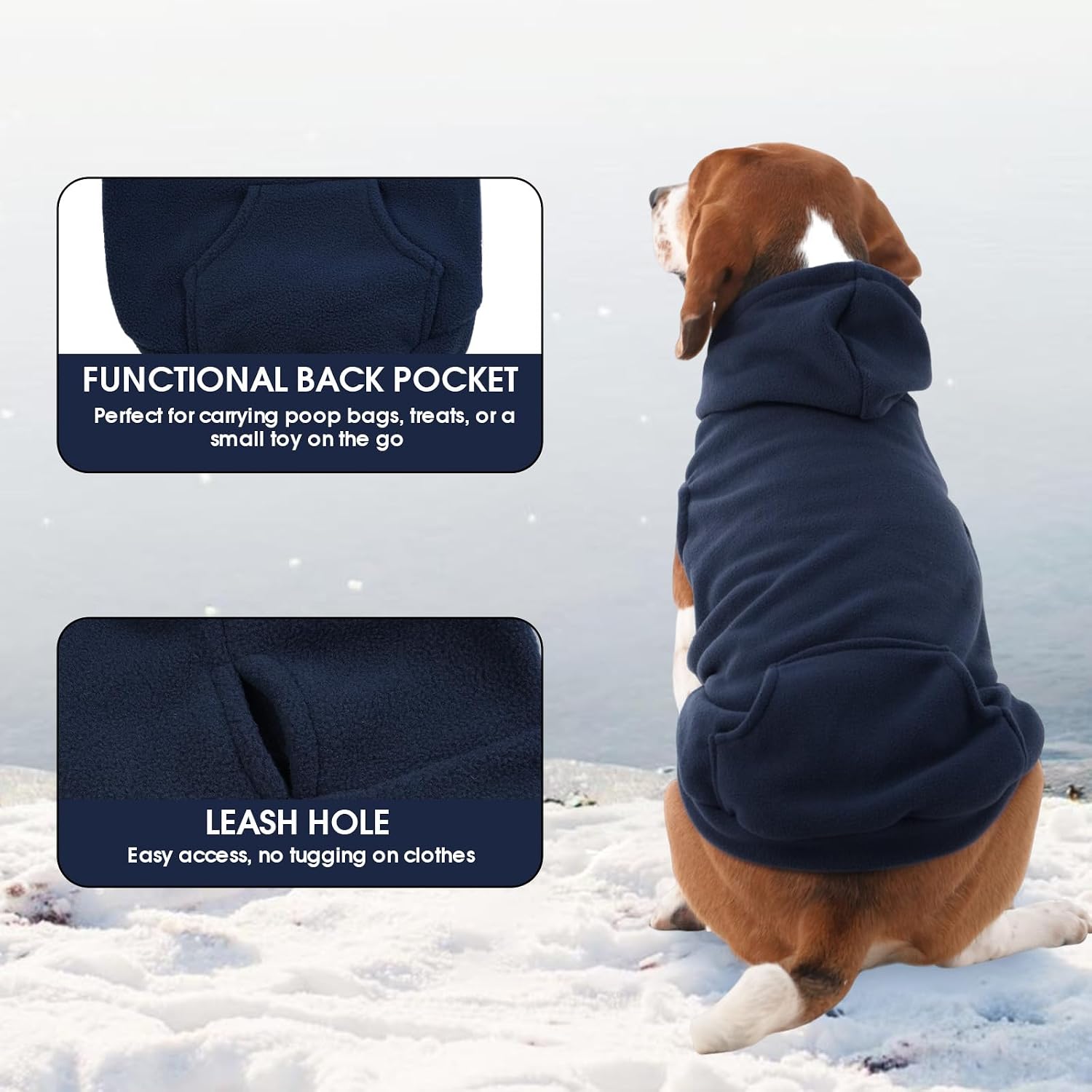 Detalle 1 de IECOii 4XL Dog Hoodie, Blue Fleece Pullover with Pocket and Leash Hole