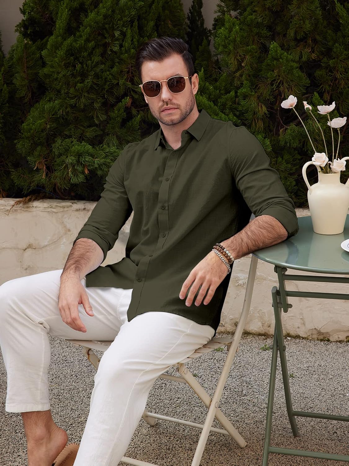 Detalle de JEKAOYI Men's Cotton-Linen Shirt