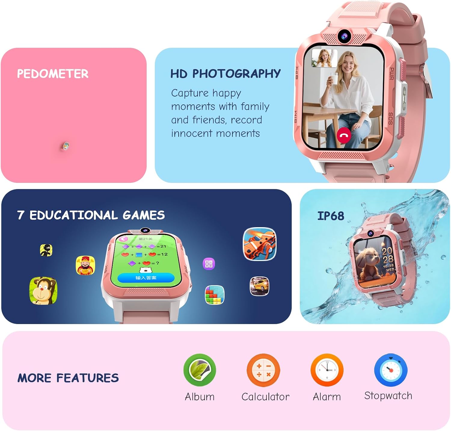 Thumbnail 6 de Kids Smart Watch: 4G GPS SOS Video Call for 4–12s, with Learning Games and IP68 Durability