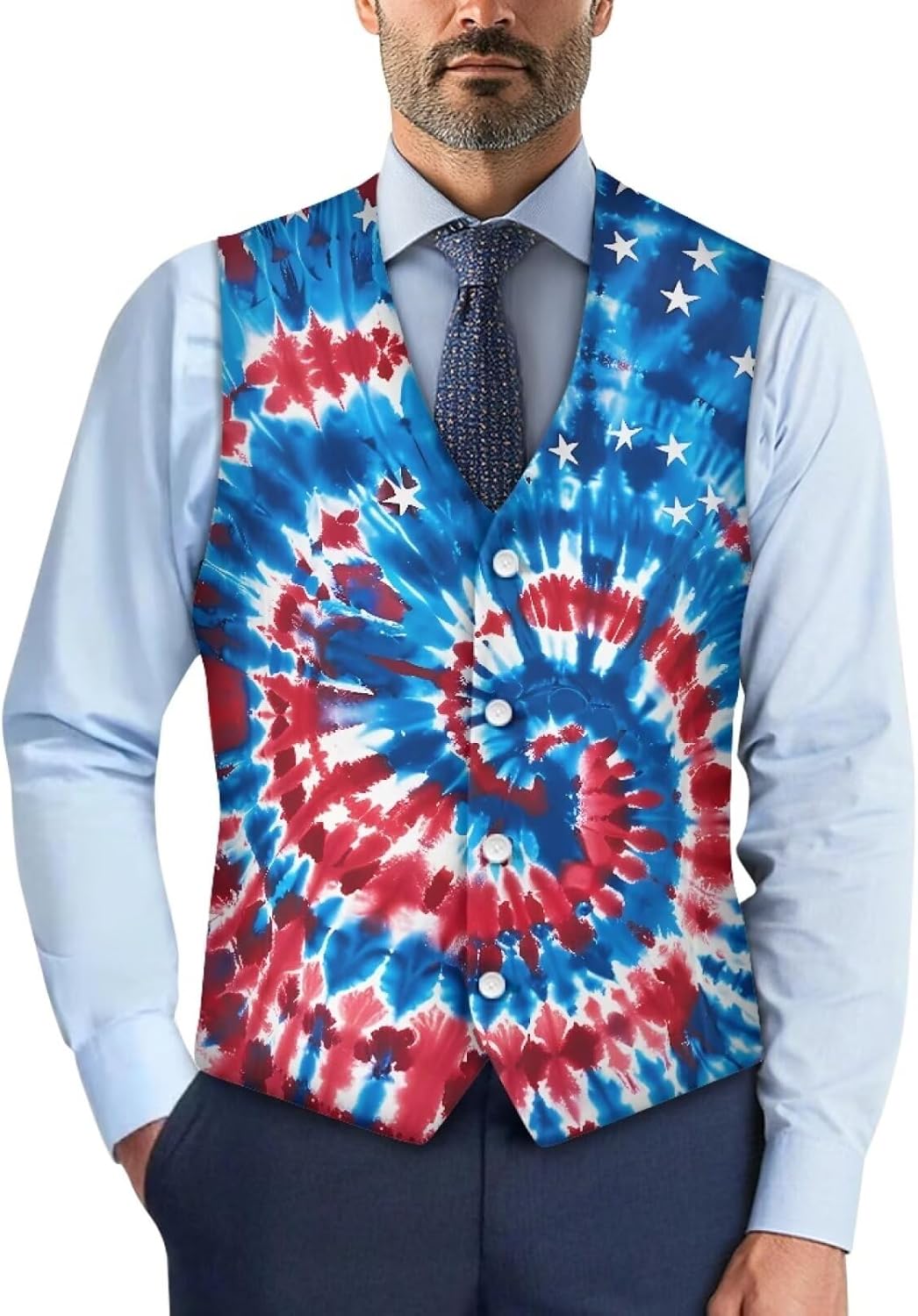 Thumbnail 6 de POLERO Mens Suit Vest Colorful Printed Dress Vest with V Neck and Adjustable Back for Smart Casual to Formal Wear