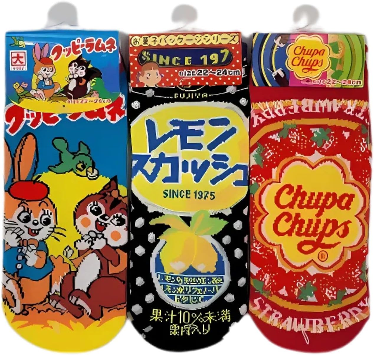 Detalle de カルビー お菓子パッケージ柄ソックス 3足セット|うすしお味・ピザポテト・つぶつぶベジタブル