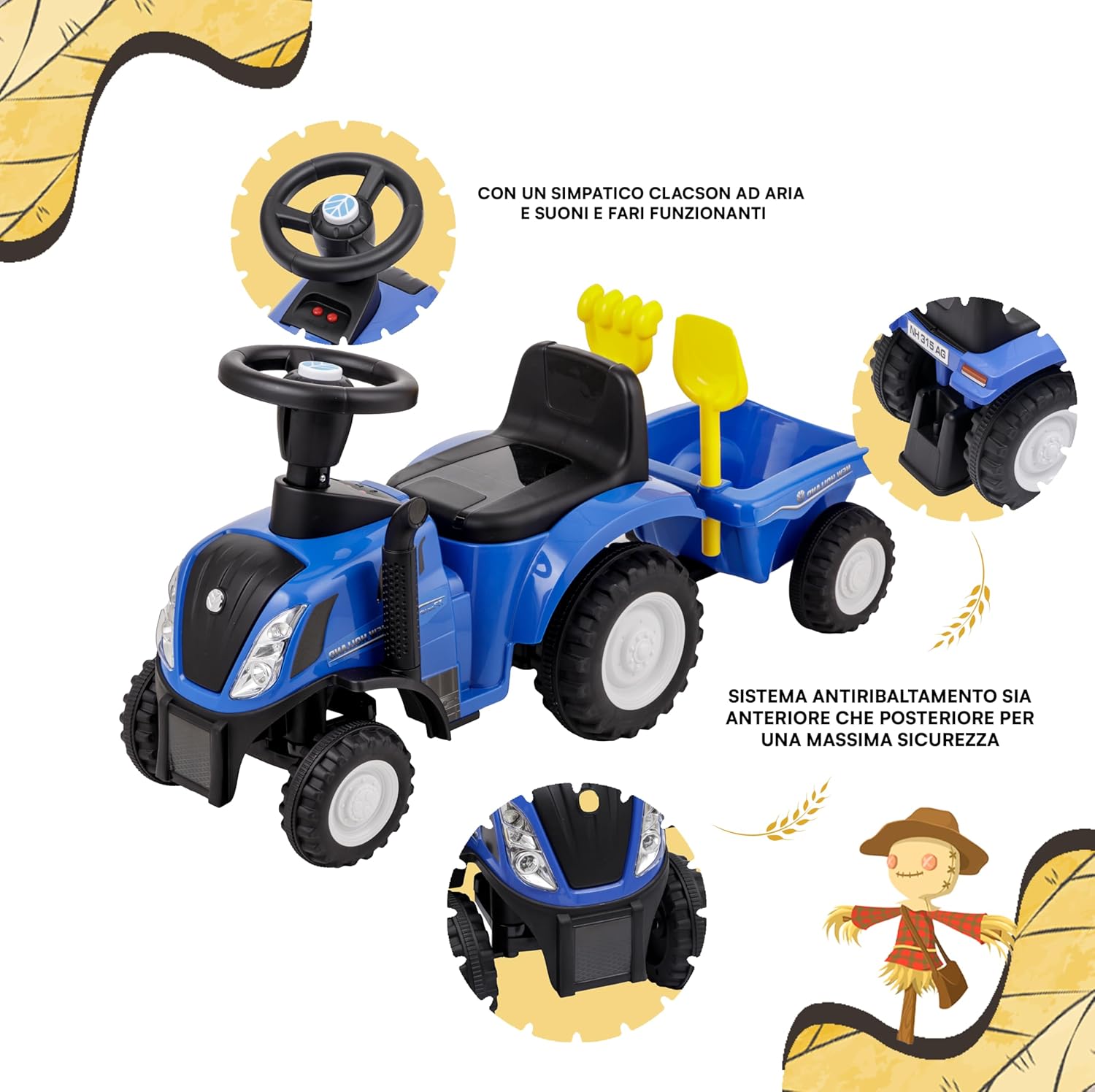 Detalle de Baroni Toys Trattore Ride-On con Rimorchio: sicurezza, praticità e fantasia per bambini da 12 a 36 mesi