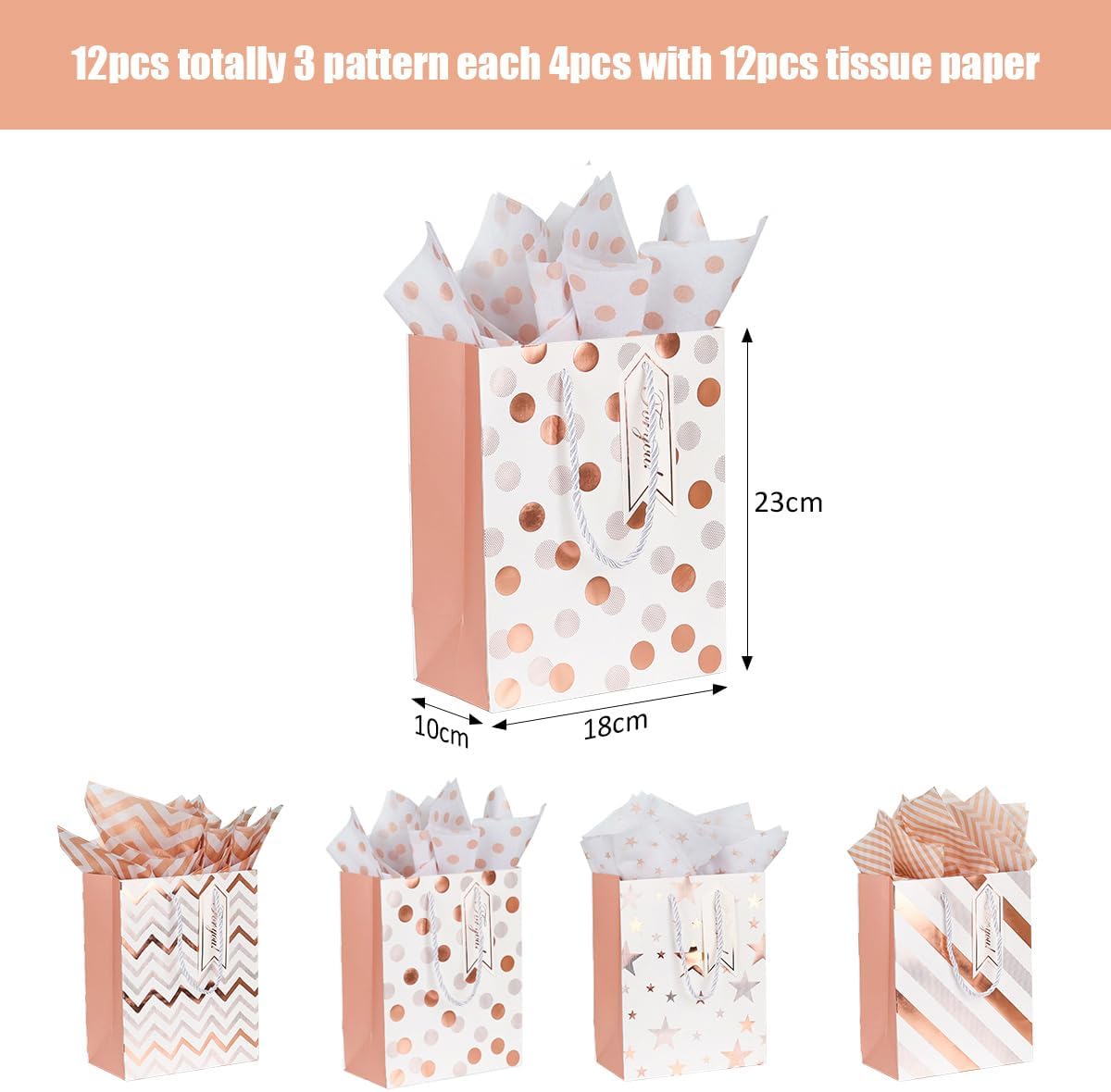 Detalle 2 de Gift bag set 12 pack, 9 inch rose gold