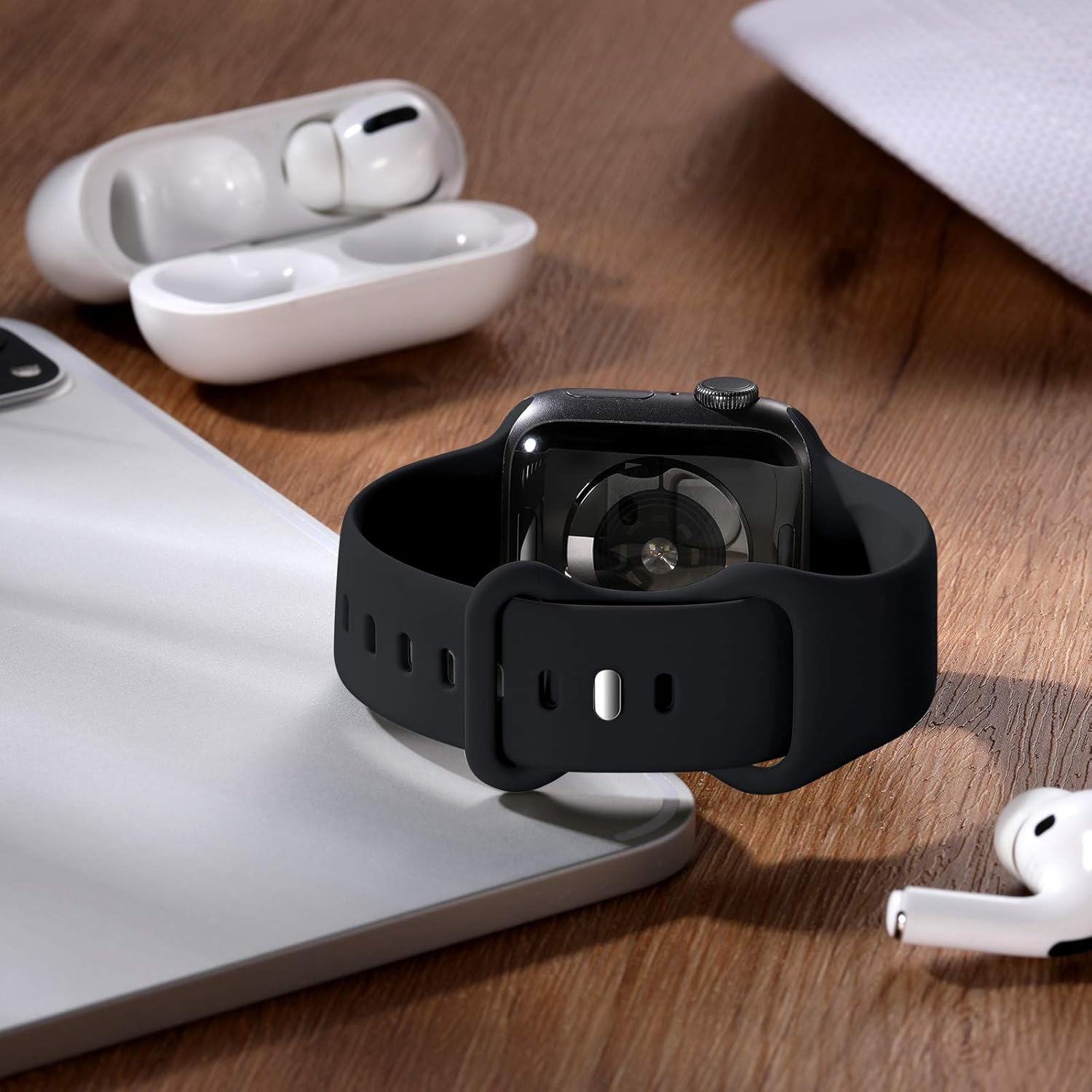 Detalle de CeMiKa Cinturino in silicone compatibile per Apple Watch Ultra e Serie (44–49mm) – Nero