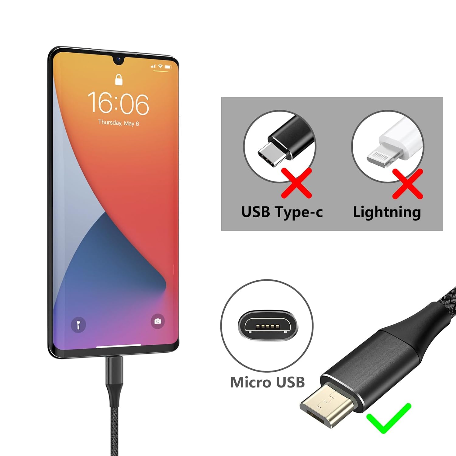 Detalle de BJIDS Micro USB charger 3 m