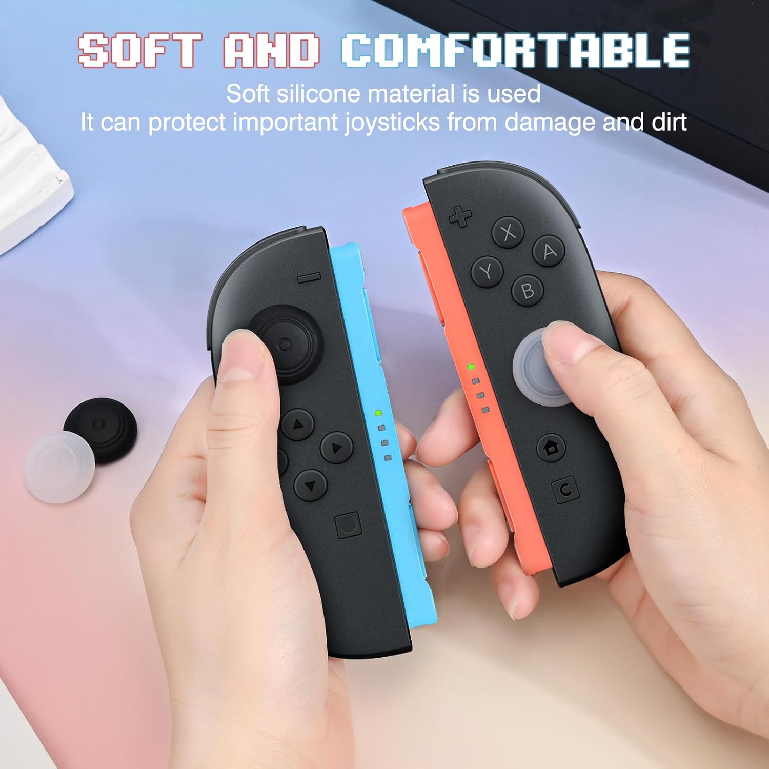Detalle de DLseego Thumb Grip Caps for Switch 2 (4 Pack) – Soft Silicone Anti-Slip Joystick Covers