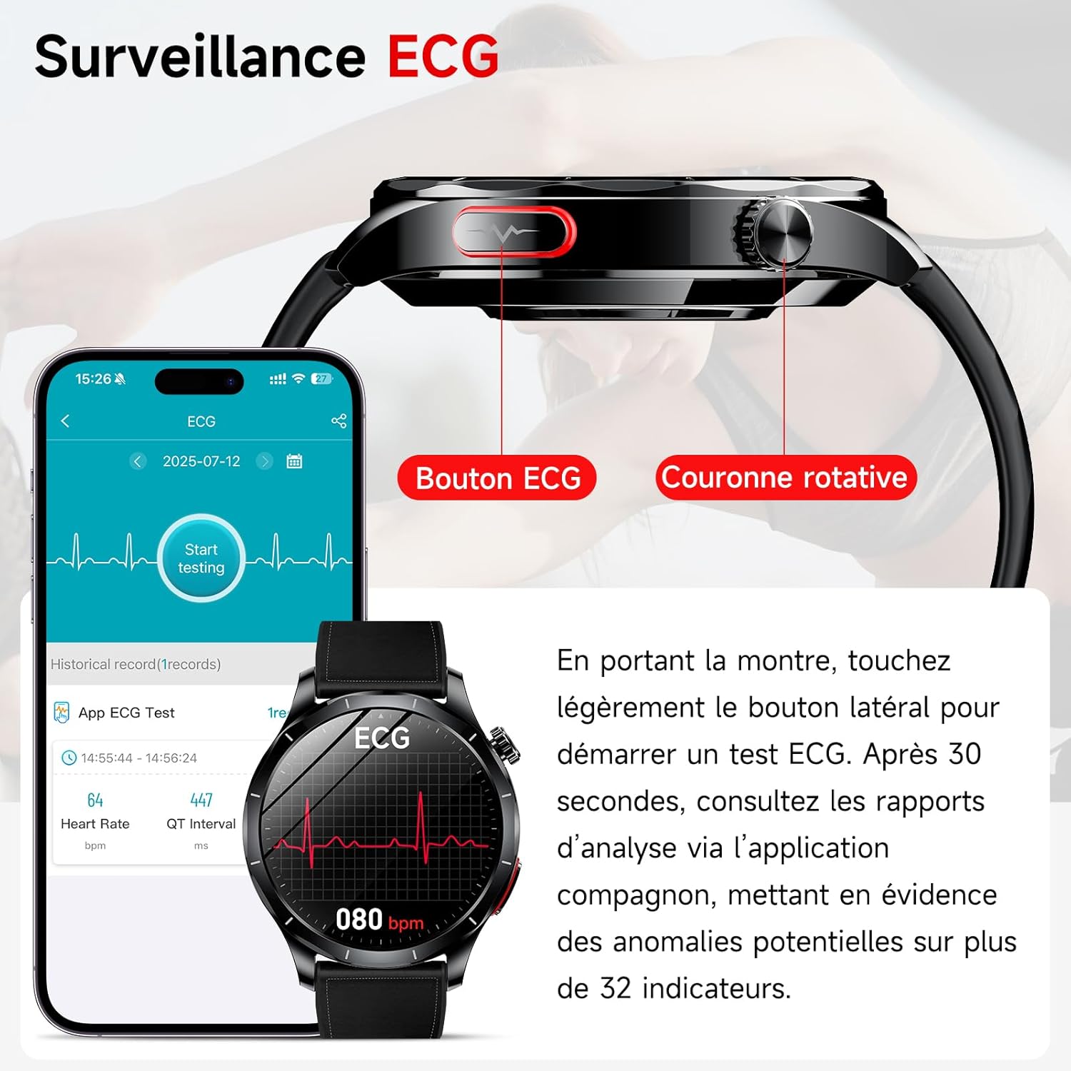 Thumbnail 1 de Lgnitek 2026 : montre connectée homme AMOLED 1,43" avec ECG, HRV, pression artérielle et SOS