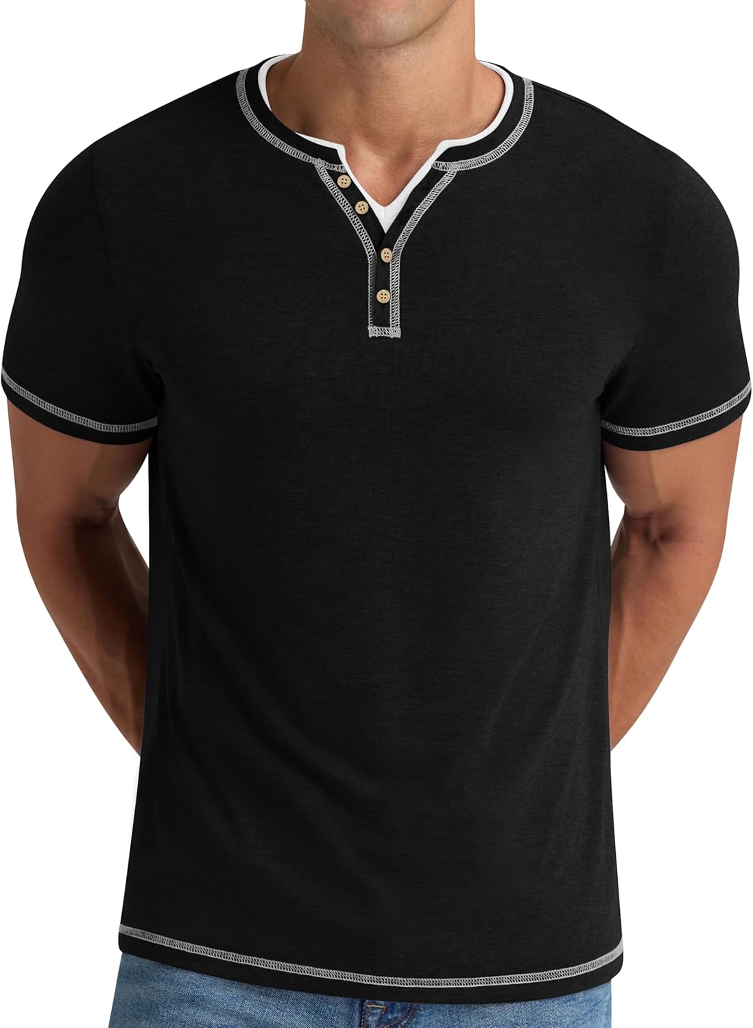 Thumbnail 4 de NITAGUT Henley T-Shirt für Herren – Kurzarm, V-Ausschnitt, Slim Fit