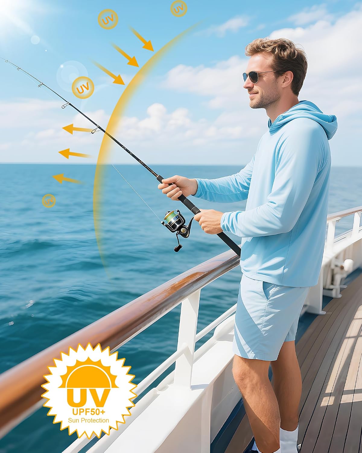 Detalle de Runhit UPF 50+ Fishing Hoodie for Men: Long Sleeve Sun Protection Shirt