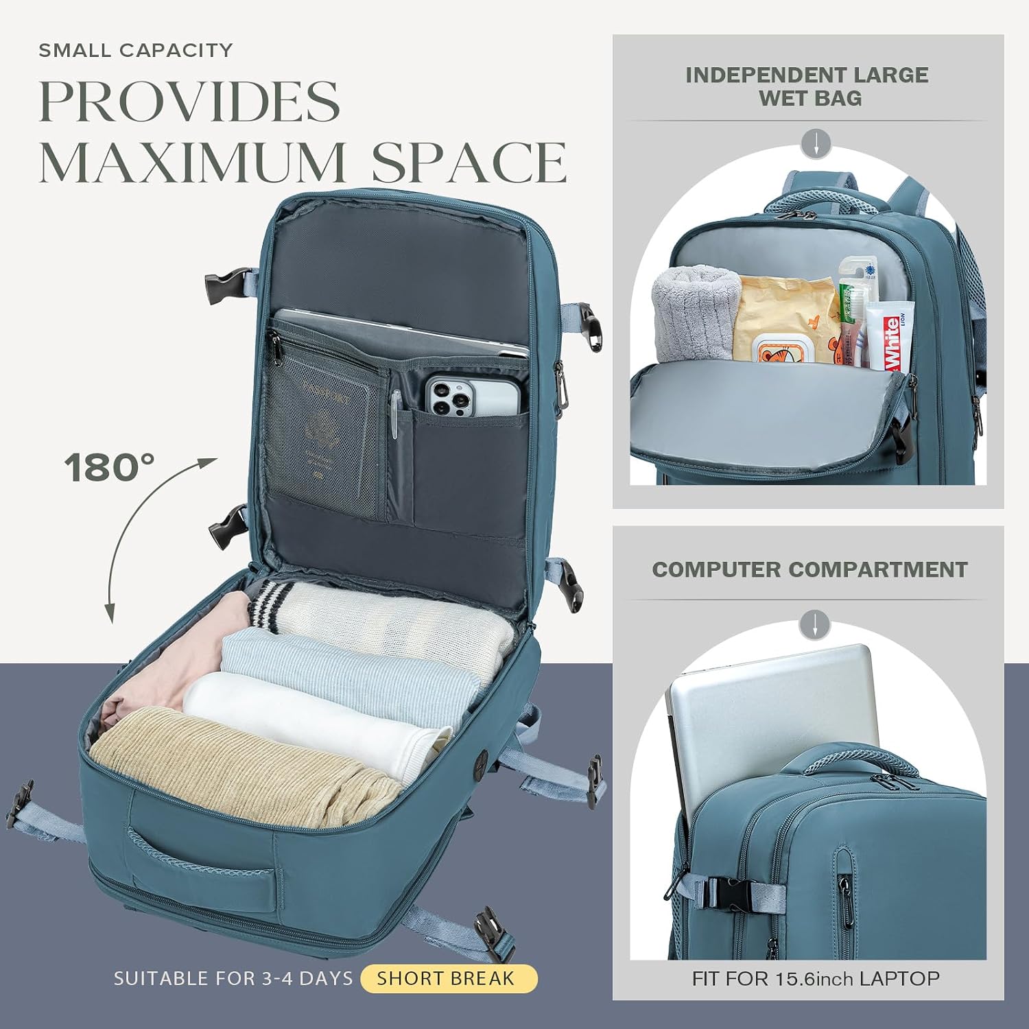 Detalle de Hayayu Easyjet Cabin Bag 45x36x20 Underseat Travel Backpack (30L) with 15.6 Inch Laptop Sleeve