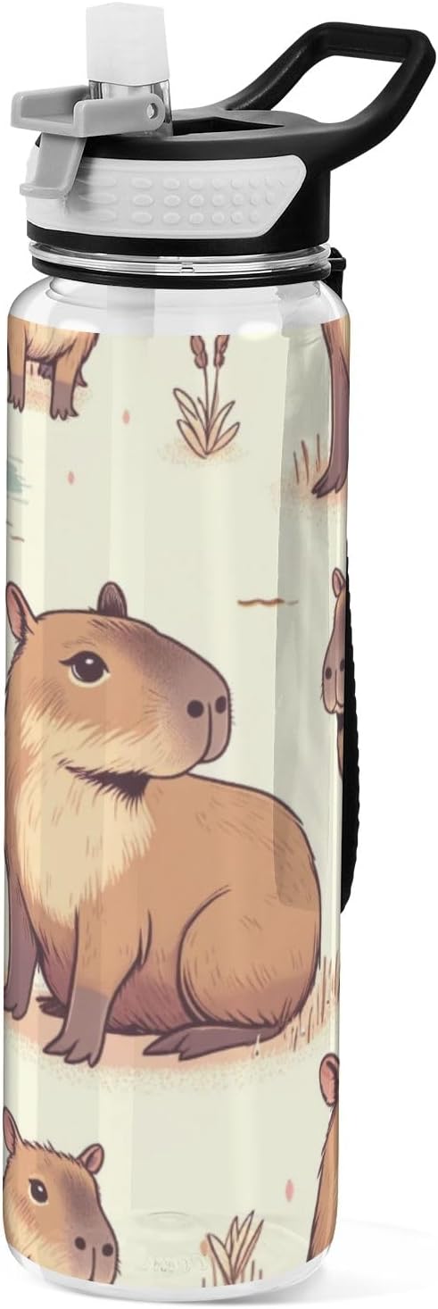 Detalle de Capybara Friends Water Bottle with Straw 1 Litre — BPA Free Tritan, Easy-Clean & Portable