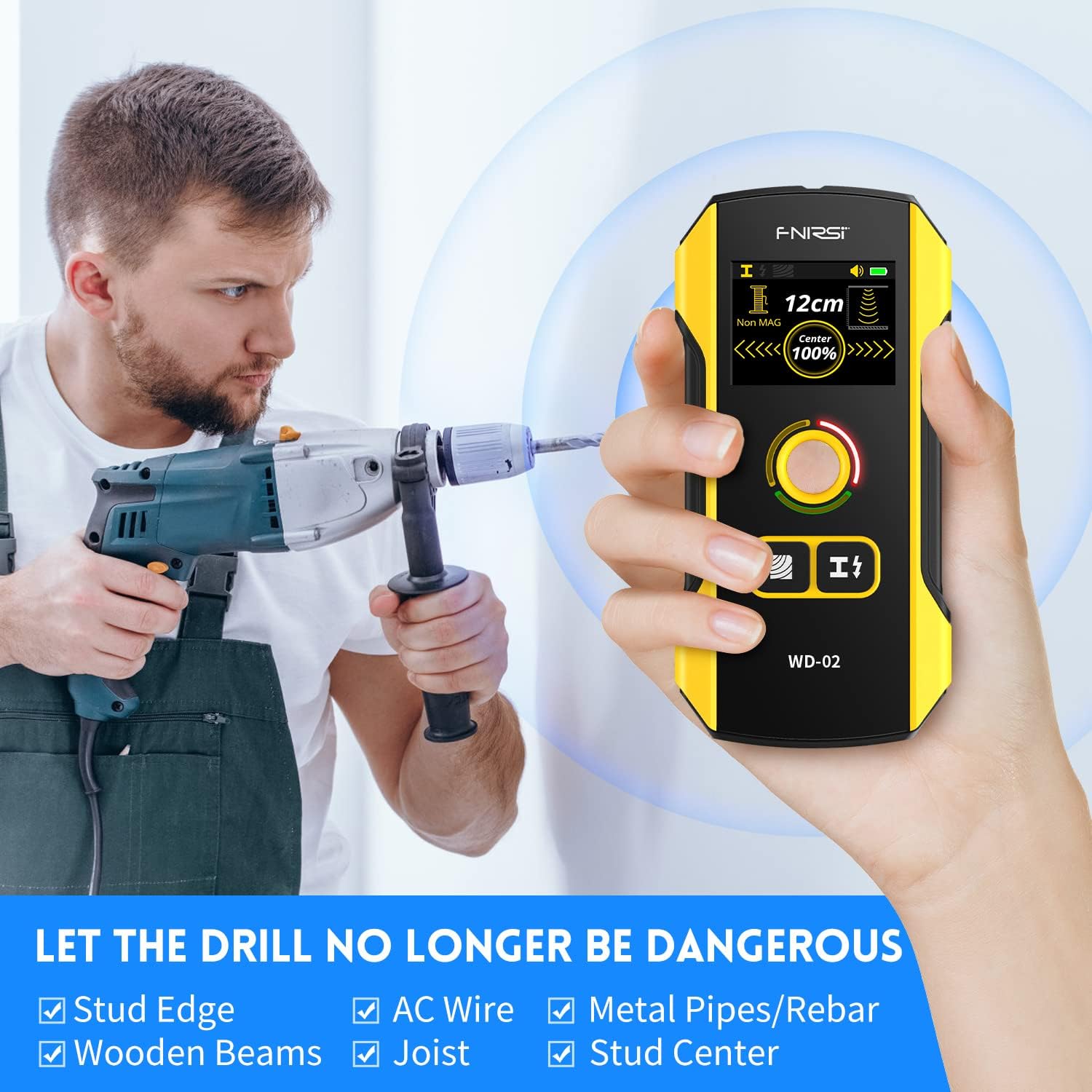 Detalle de FNIRSI WD-02 6-in-1 Rechargeable Stud Finder with TFT Display