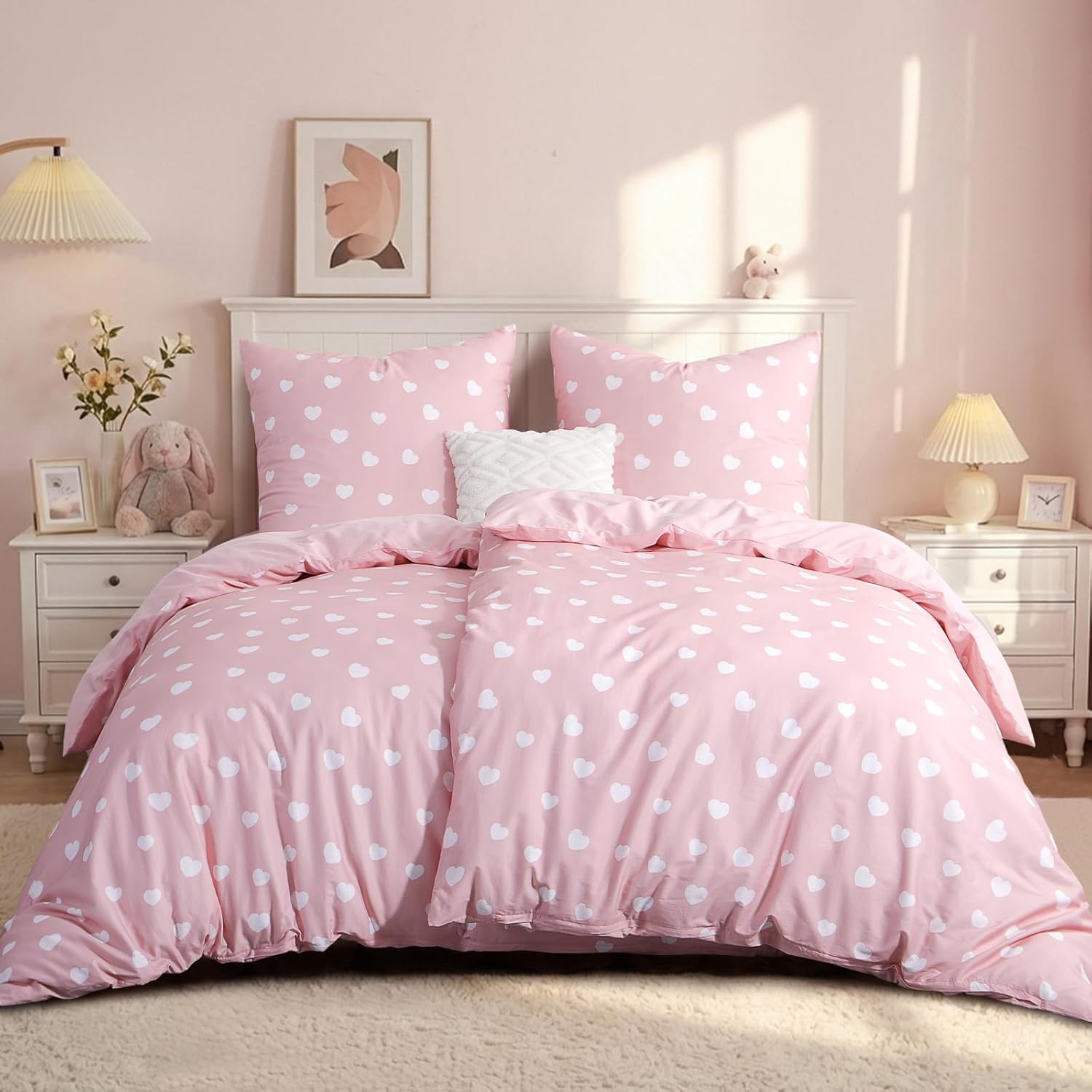 Thumbnail 1 de RUIKASI Bettwäsche 135x200 Baumwolle 4-teilig rosa mit Herzen (Reißverschluss)