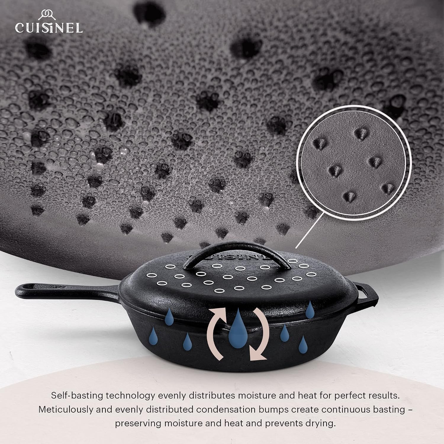 Detalle de Cuisinel 10-Inch Pre-Seasoned Cast-Iron Skillet with Braising Lid